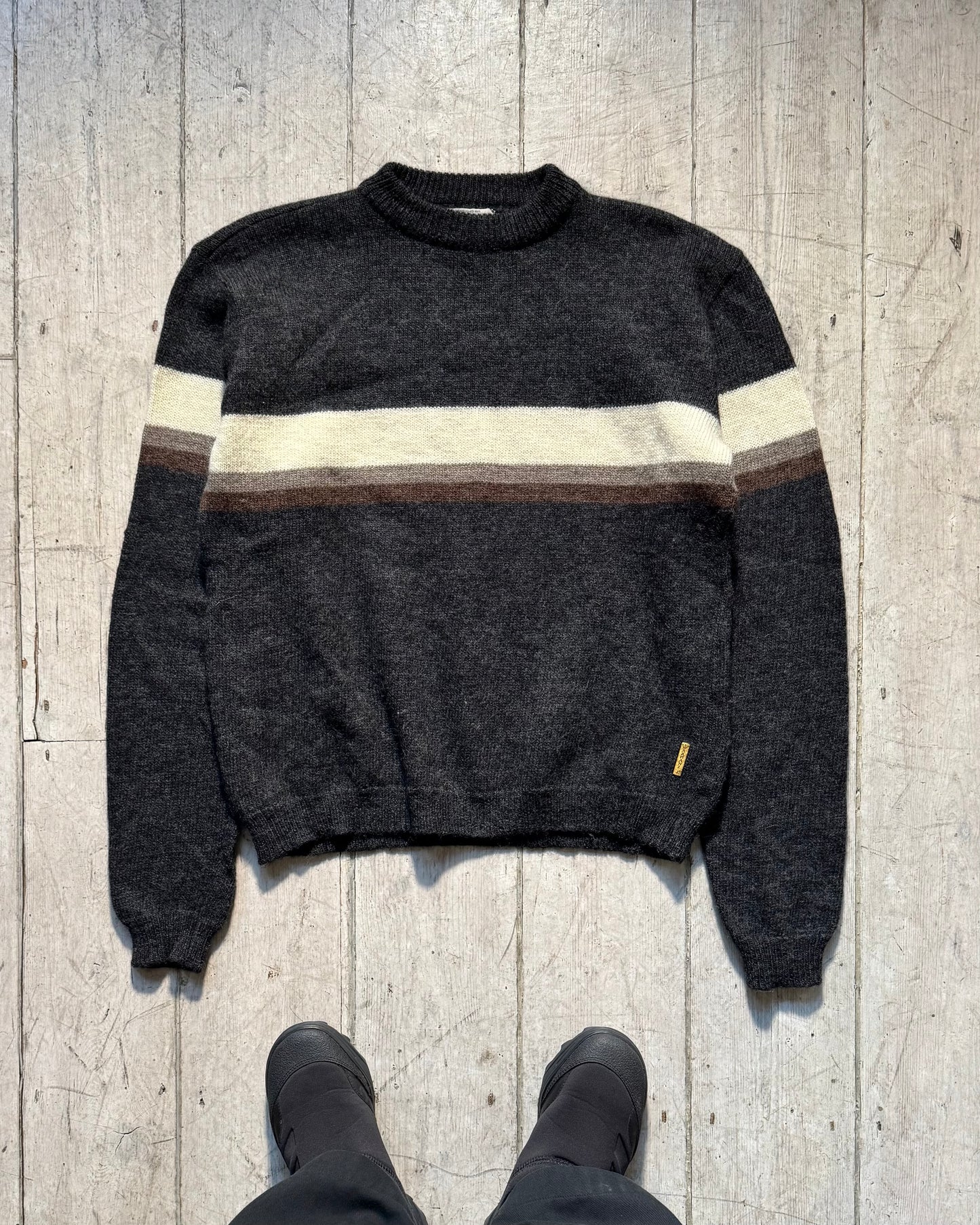90s Grey Brown Cream Centre Stripe Knit Jumper (~M~)