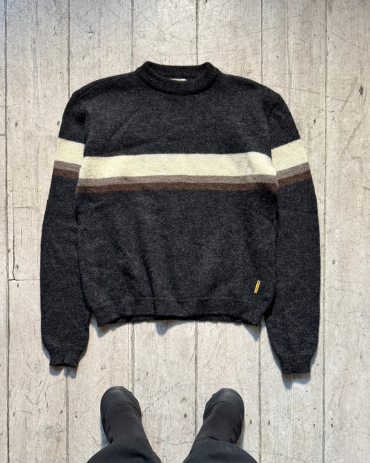 90s Grey Brown Cream Centre Stripe Knit Jumper  (~M~)