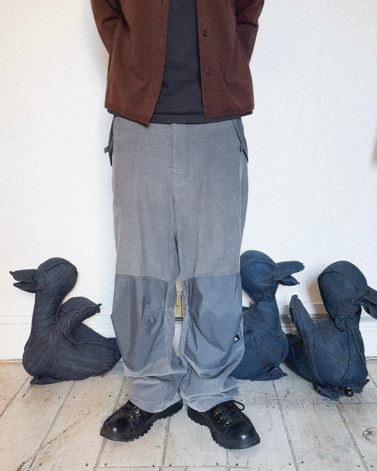 Fall 2001 Grey Corduroy Panelled Wide Pants (~34~)