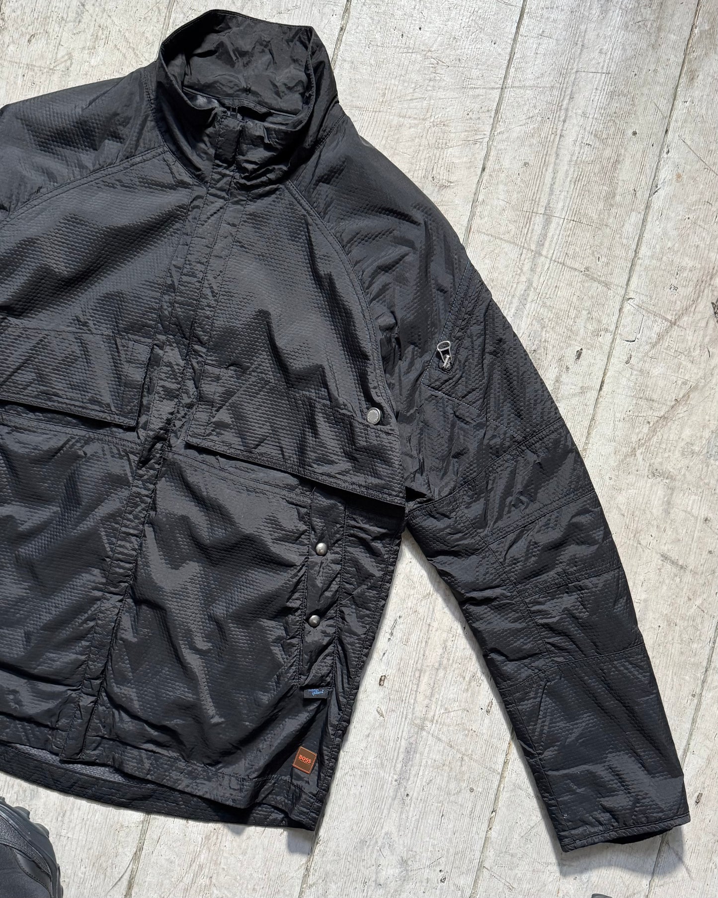 2000s Custom Nano Sphere Textured Fabric Panelled Sleeve Pocket Jacket (~M~)