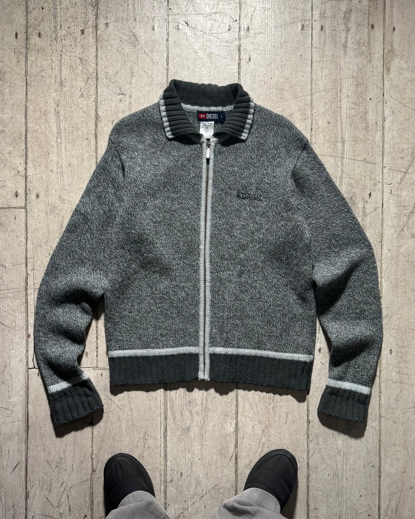 2000s Cold Grey Zip Up Knit (M~L)