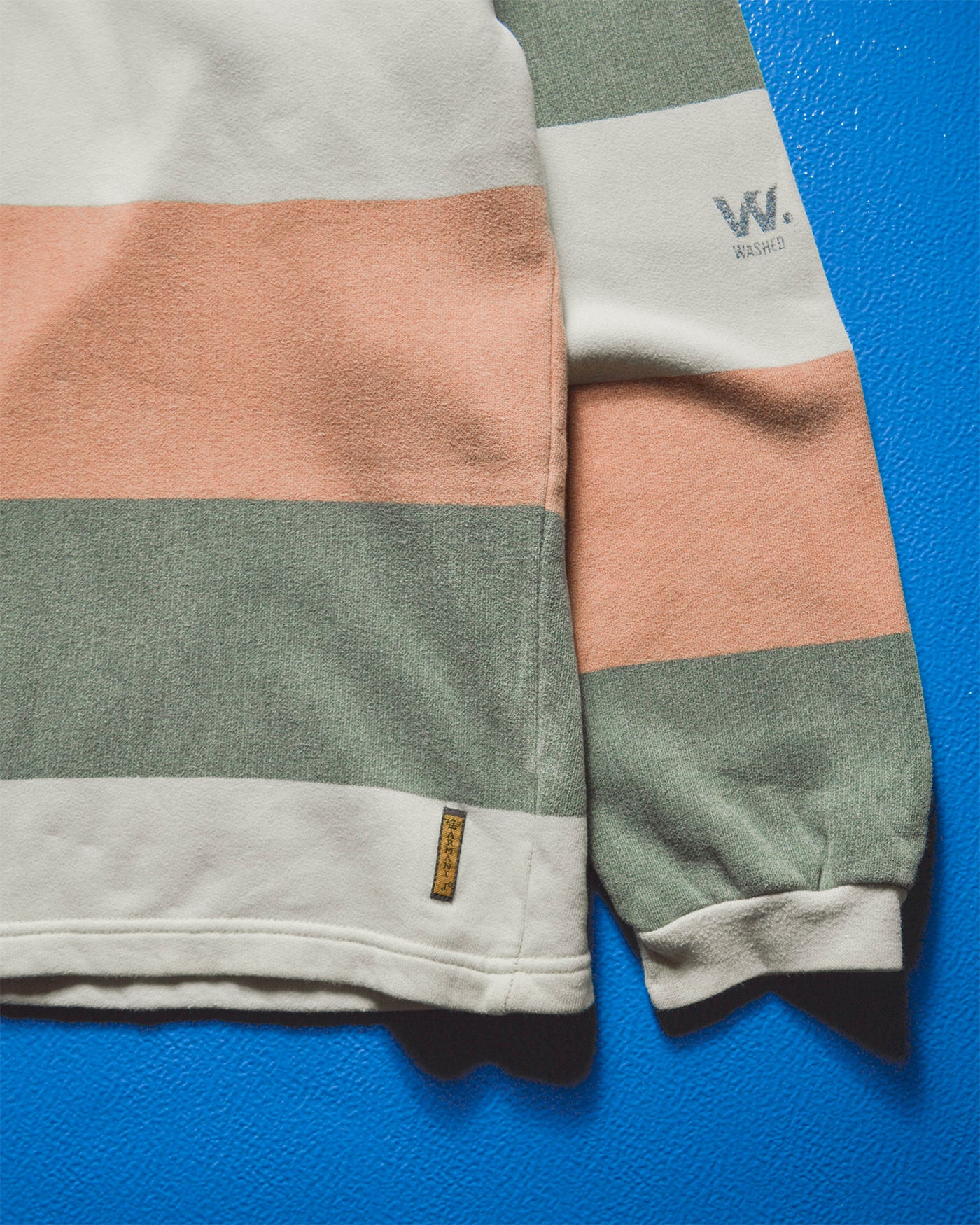 90s Washed Jeans Fabric Quarter Zip Striped Jumper (~XL~)