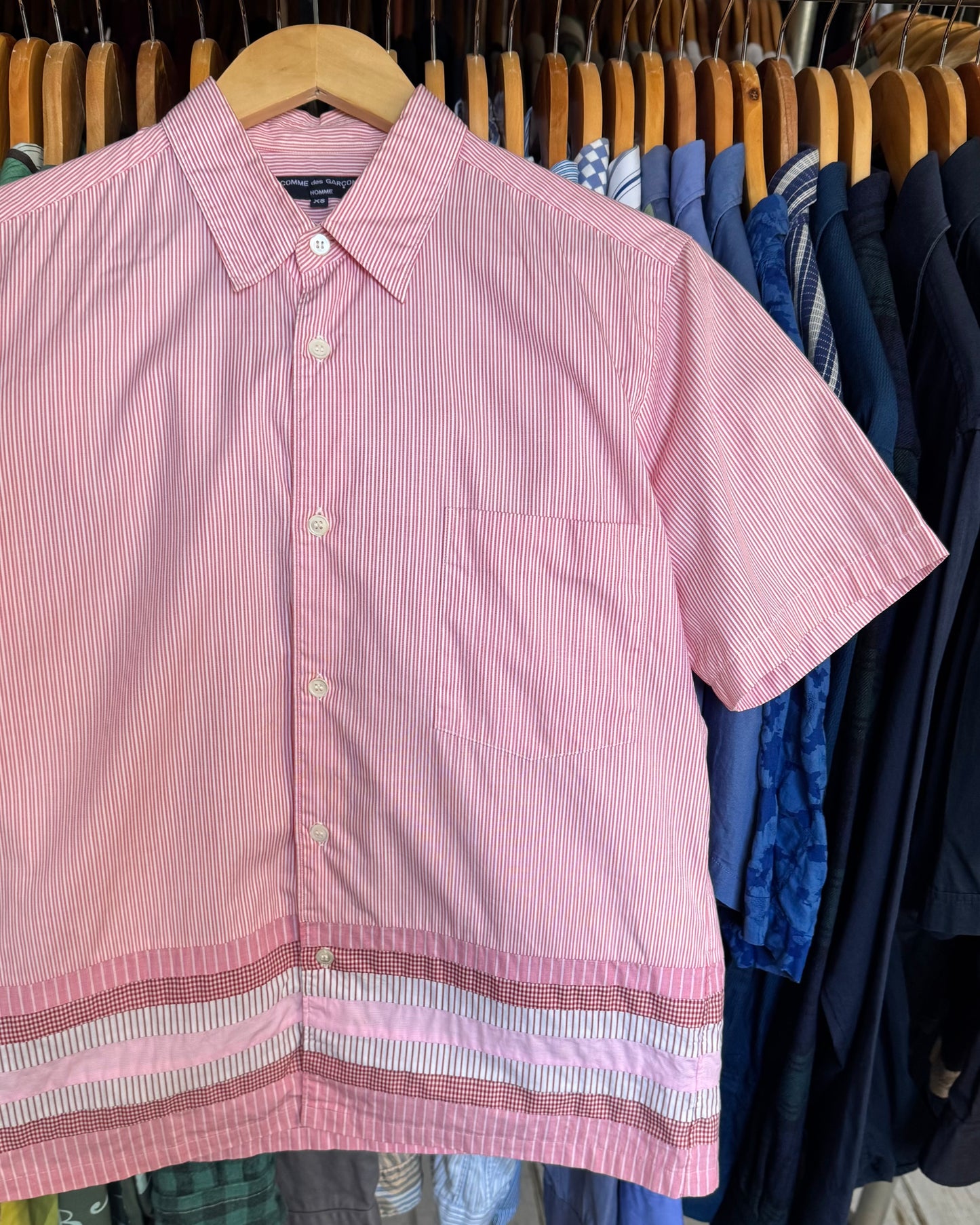 2010 Pink Striped Hem Line Patchwork Shirt (~S~)