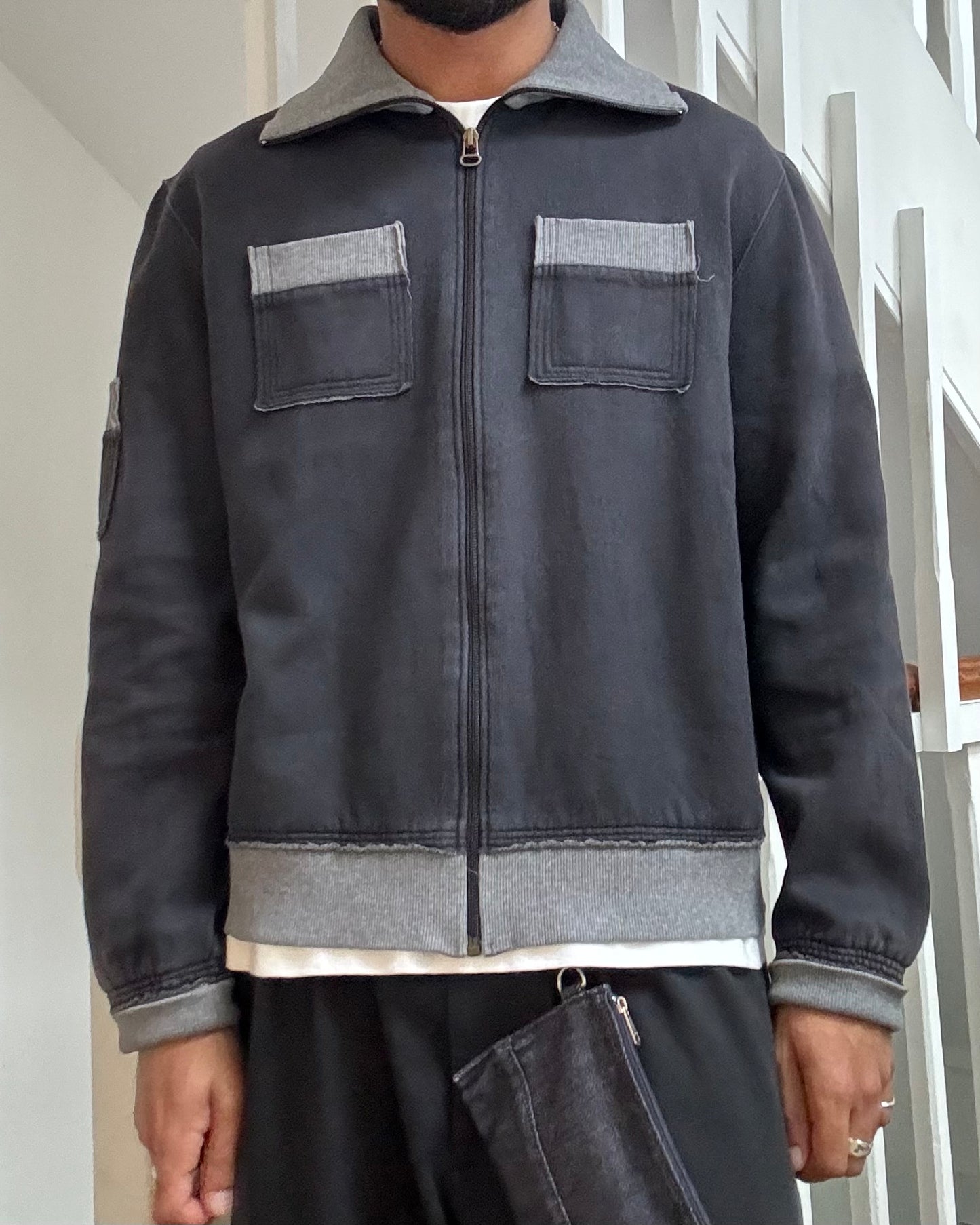 Contrast Navy / Grey Panelled Zip Up Tracktop (~M~)