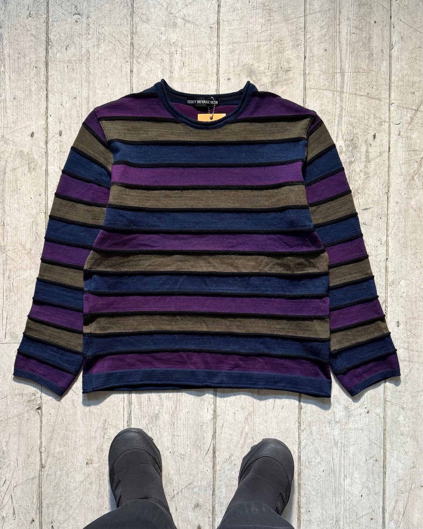 Autumn 2014 Purple Navy Olive 3- D Stripe Knit Sweater / Jumper (~S~)