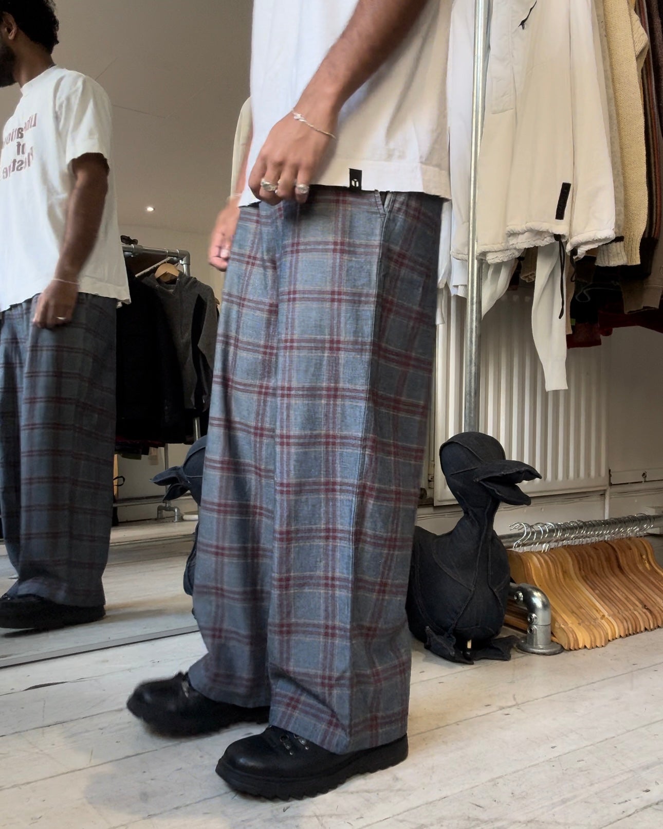 1997 Chambray Blue / Red / Yellow Plaid Pants (30~31)