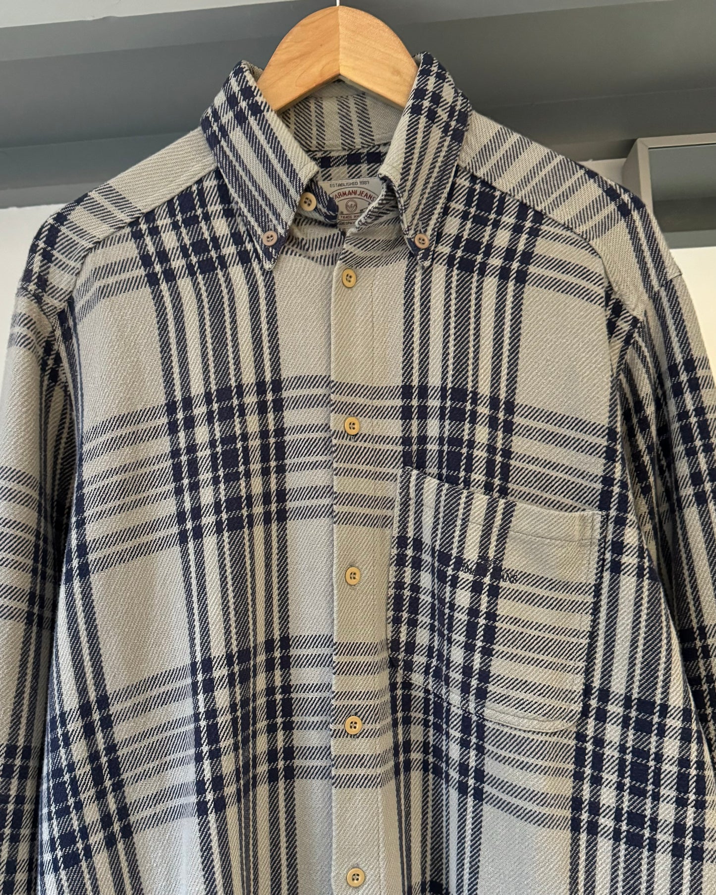 90s Woven Check Heavyweight Flannel / Overshirt Shirt (~L~)