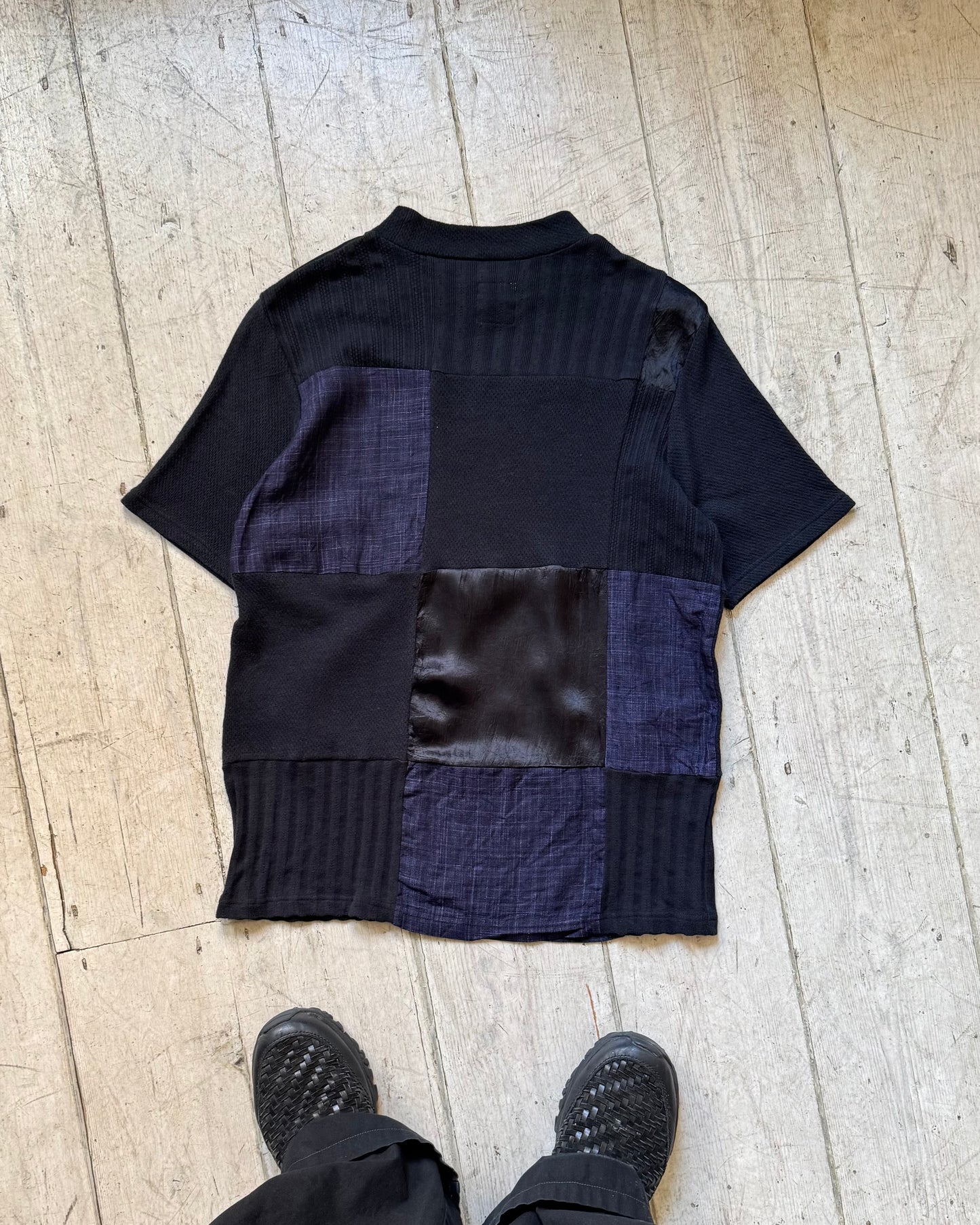 Patchwork Black Blue Shirt and Tshirt Set (~S~)