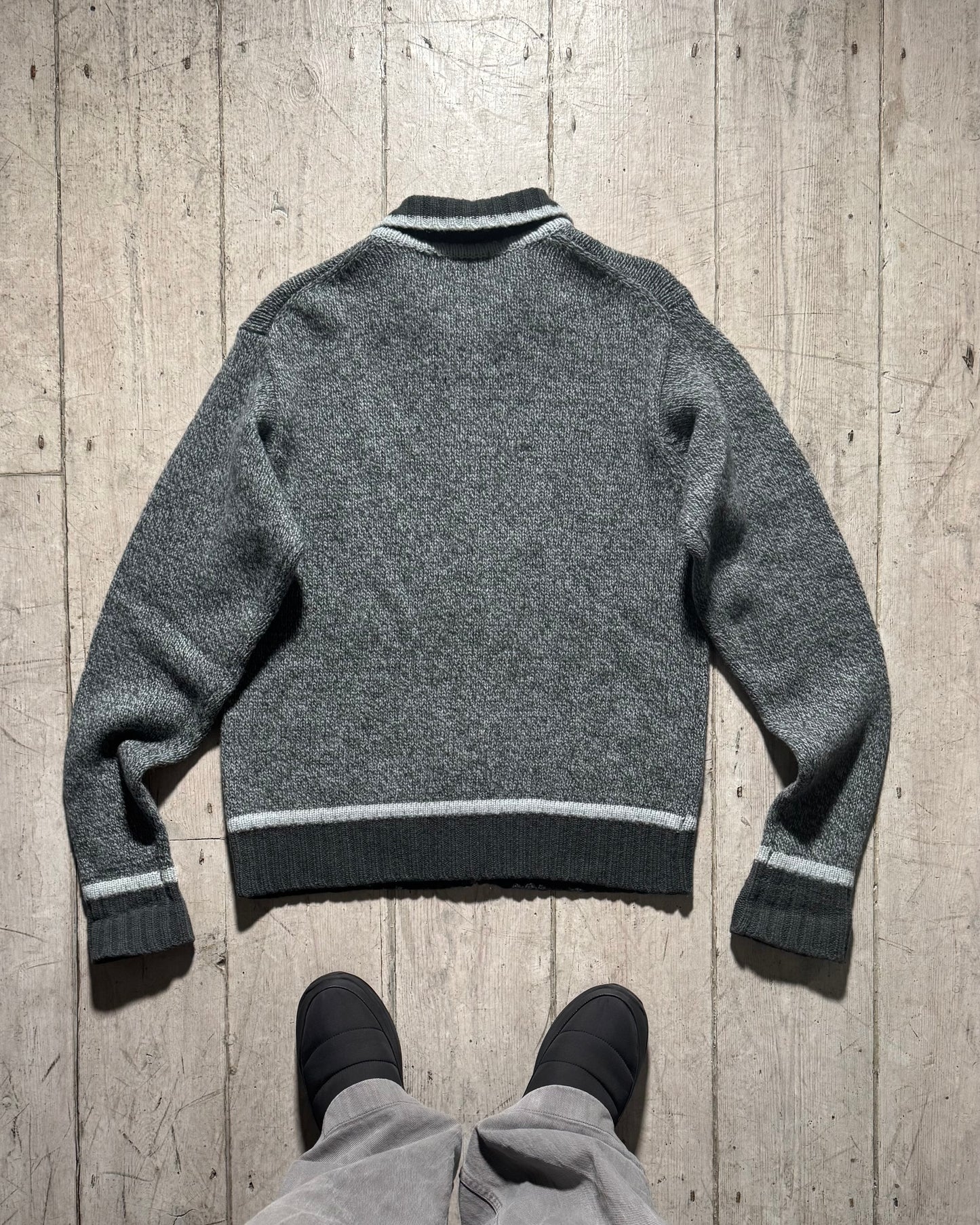 2000s Cold Grey Zip Up Knit (M~L)