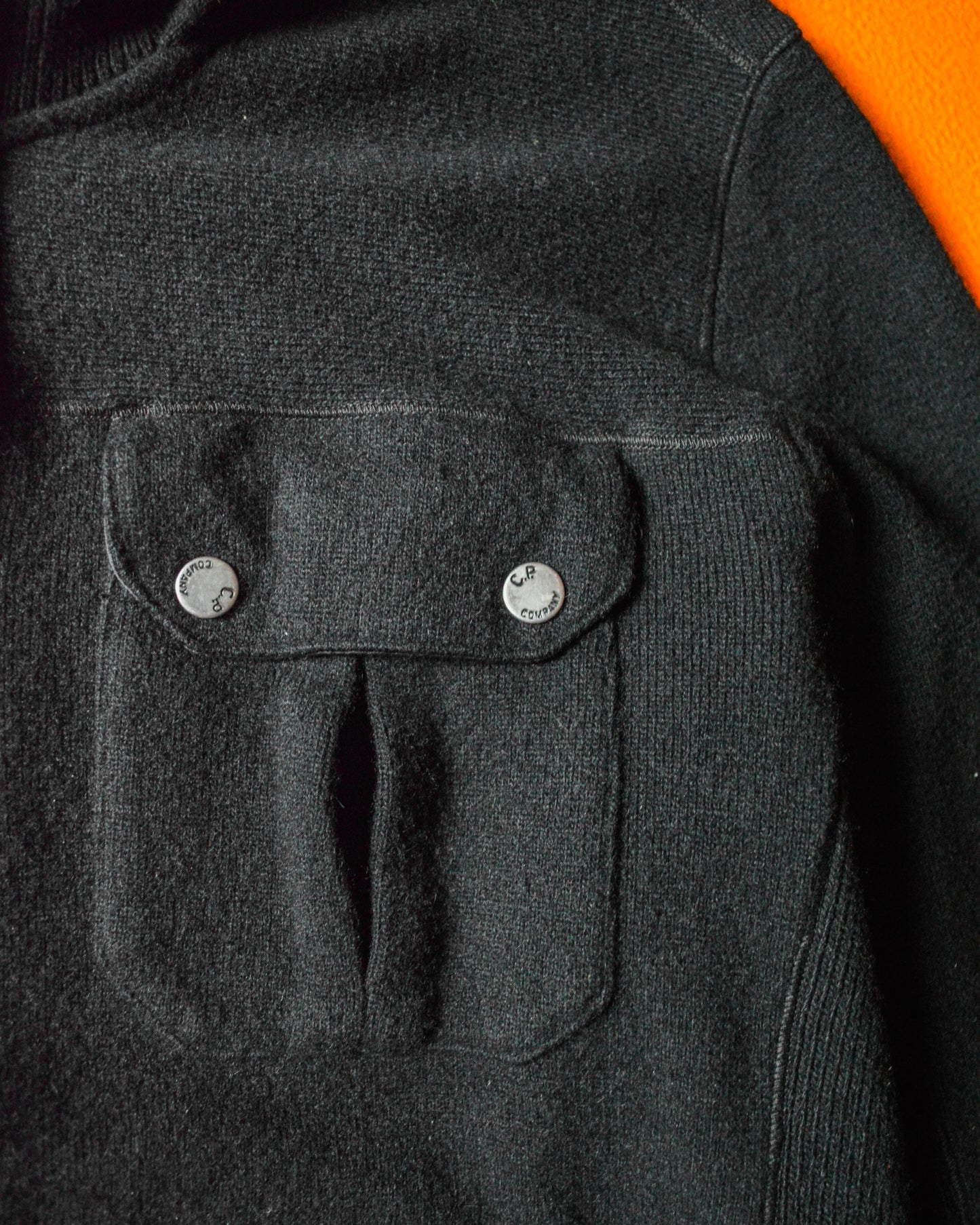 AW08 Black Panelled Hooded Black Knit Hoody (M~L)