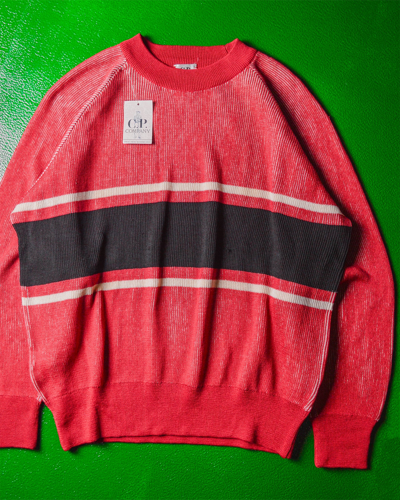Ideas From Massimo Osti 80s Fine Dual Tone Woven Knit Red / Black Jumper (~M~)
