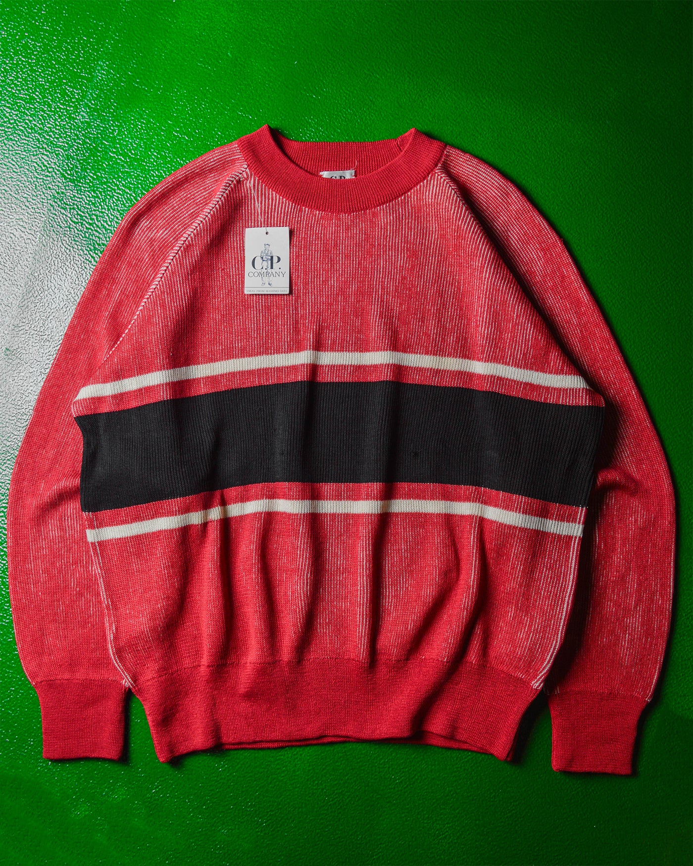 Ideas From Massimo Osti 80s Fine Dual Tone Woven Knit Red / Black Jumper (~M~)