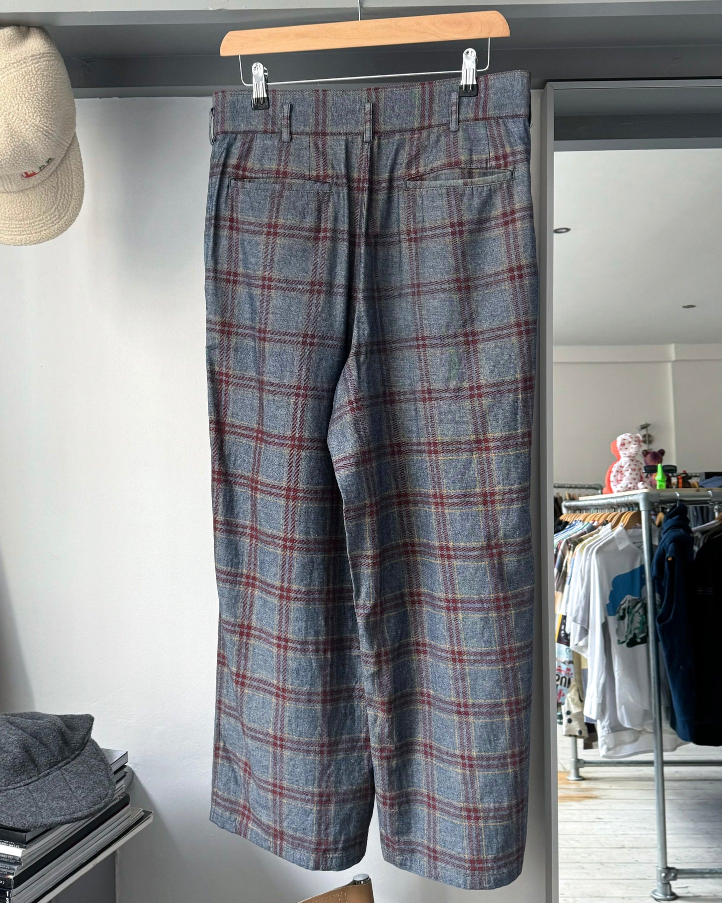 1997 Chambray Blue / Red / Yellow Plaid Pants (30~31)