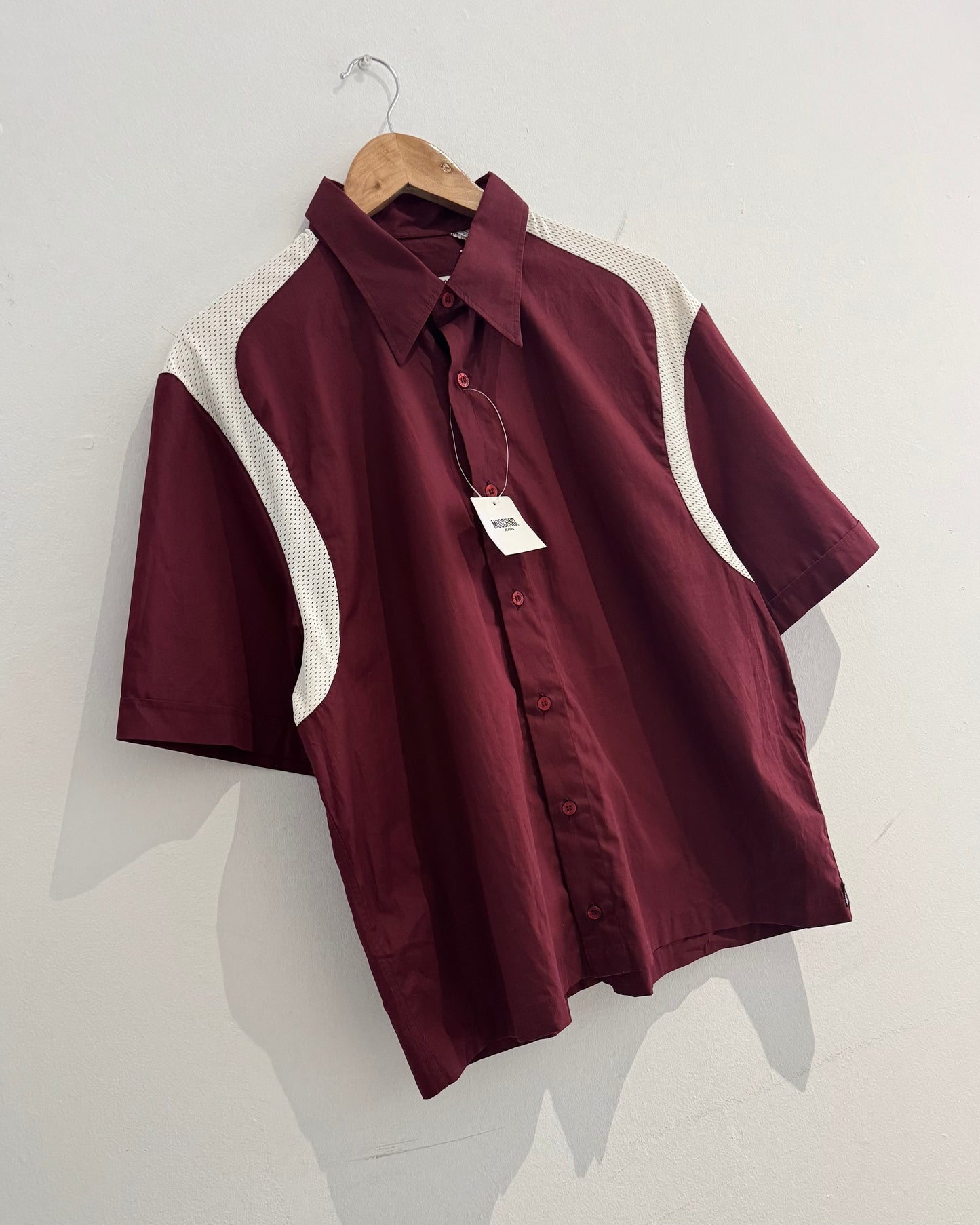 Early 2000s Mesh Shoulder Panel Burgundy Shirt (M~L)