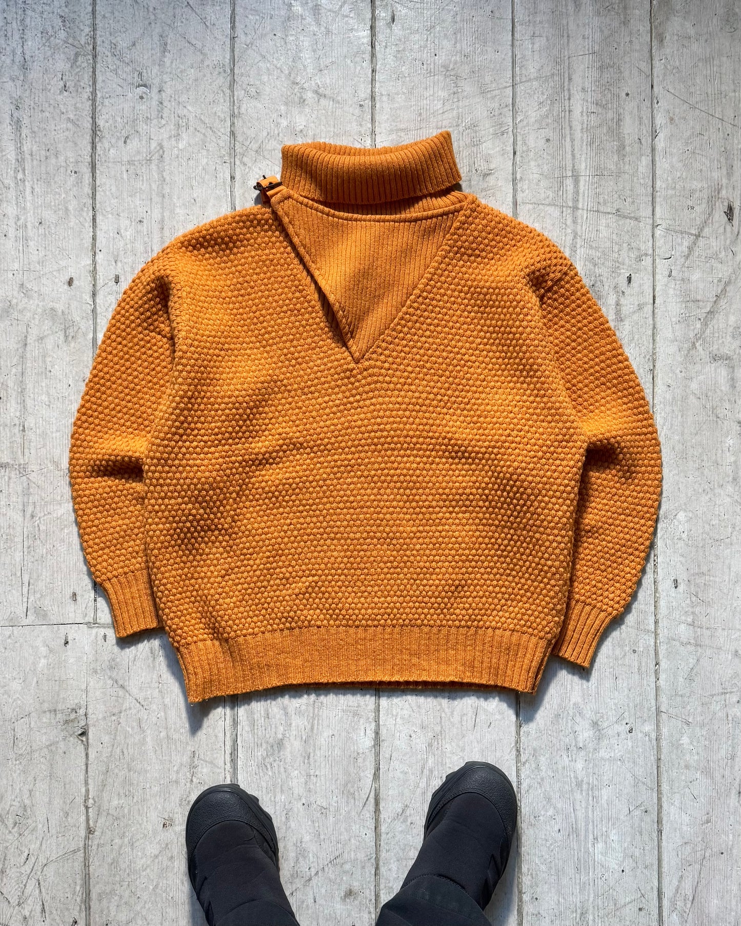 80s Maillaparty Mustard Submariner / Diver Style Turtle Neck Knit Jumper (S)