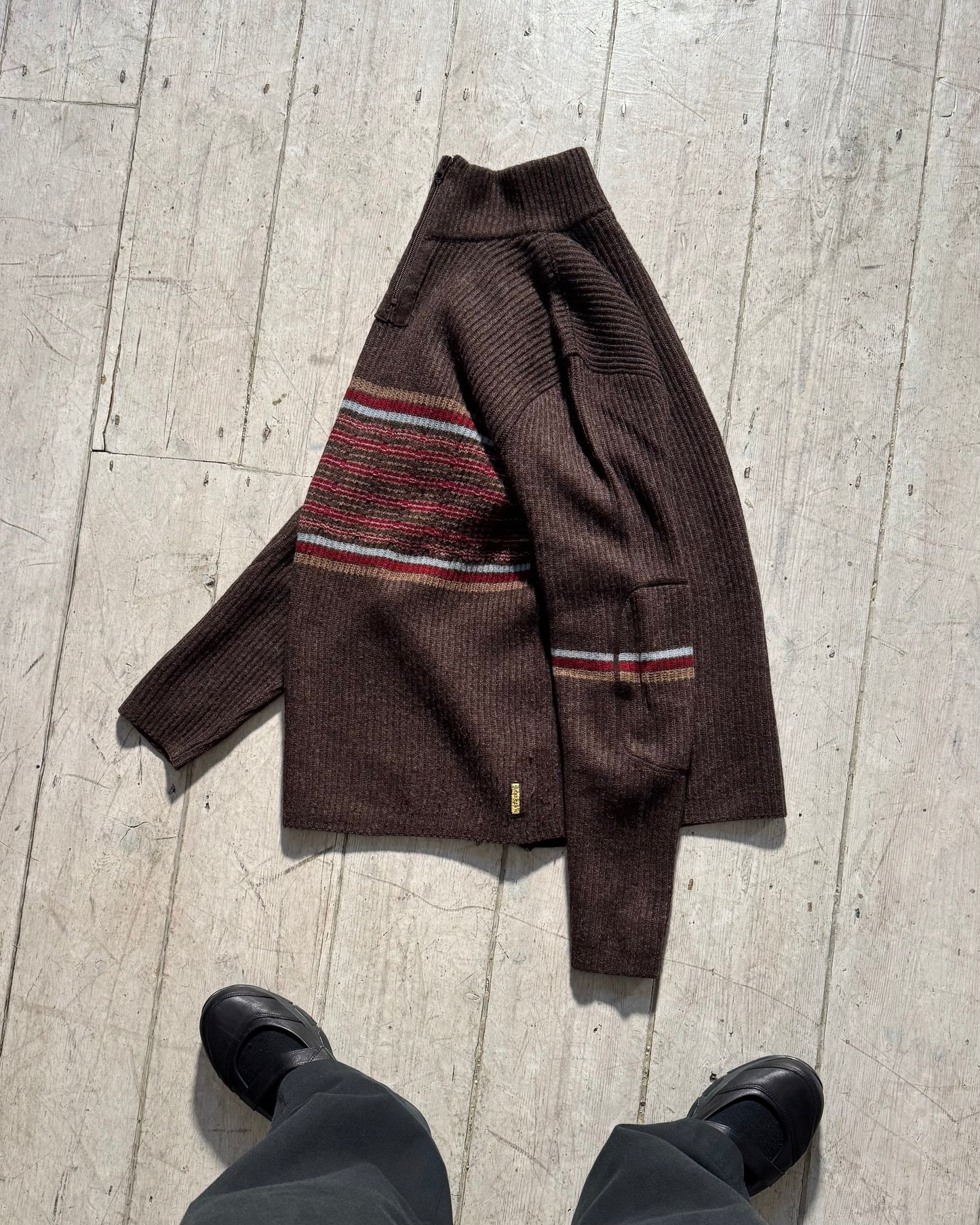Early 2000s Brown Striped Quarter Zip Knit Jumper (~M~)