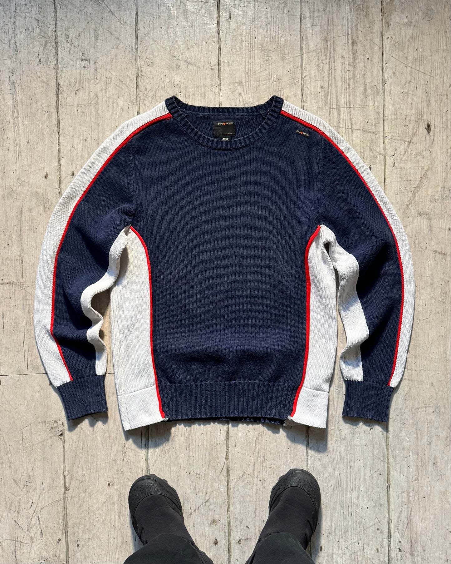 Early 2000s Navy White Red Side Panel Knit Jumper (~M~)