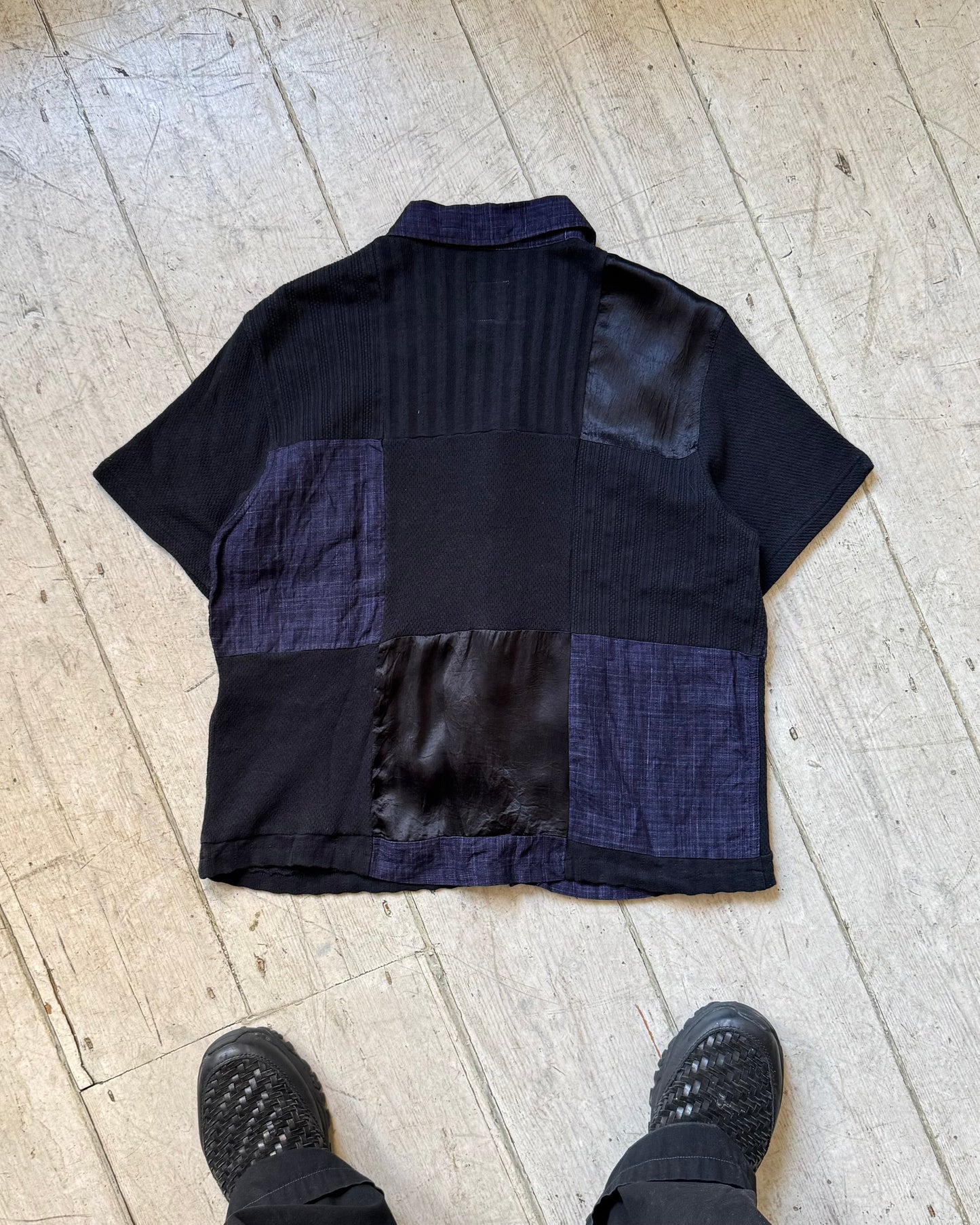 Patchwork Black Blue Shirt and Tshirt Set (~S~)