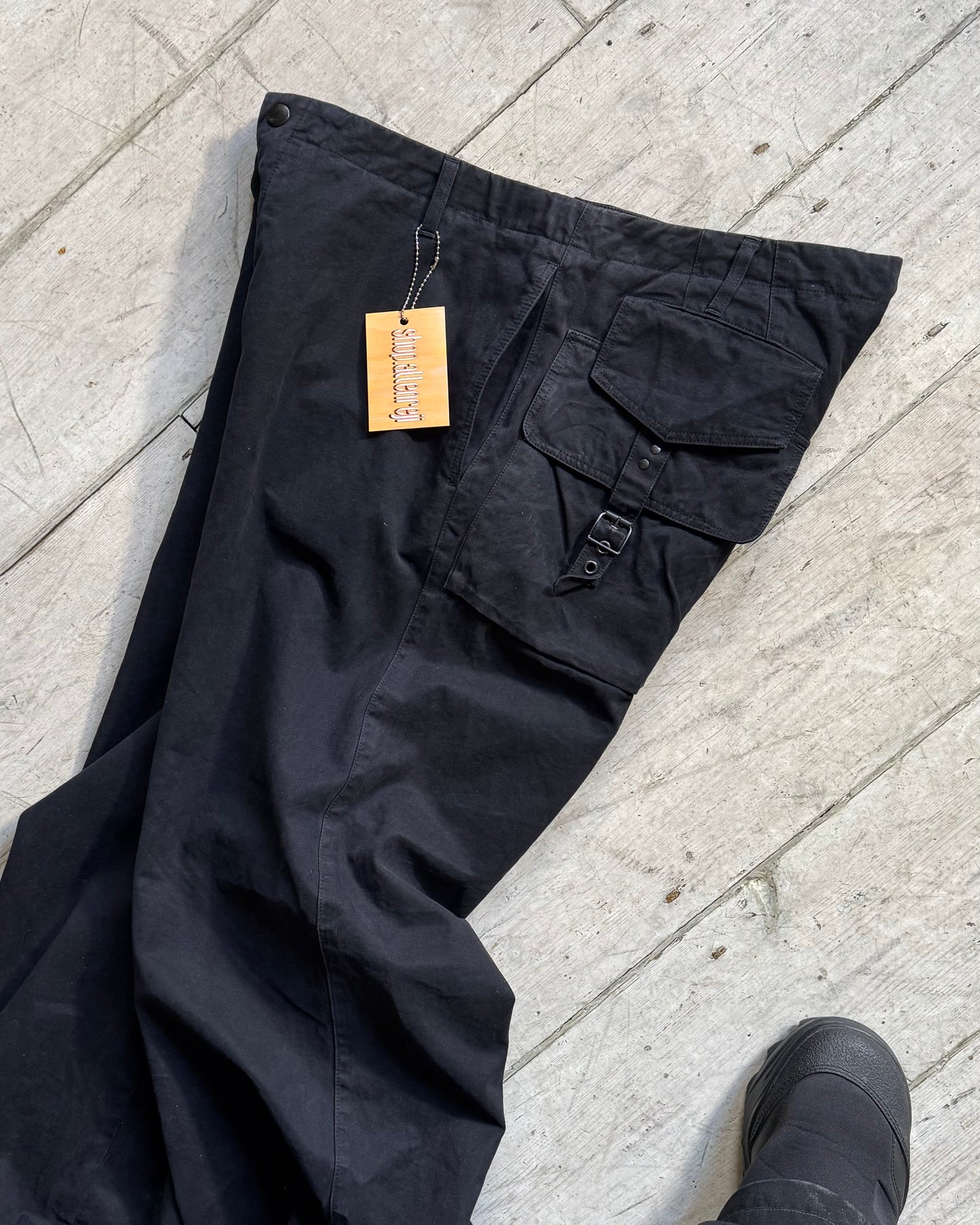 Early 2000s Moleskine Cotton Midnight Navy Dual Layered Patch Pocket Asymmetrical Pants (33~34)