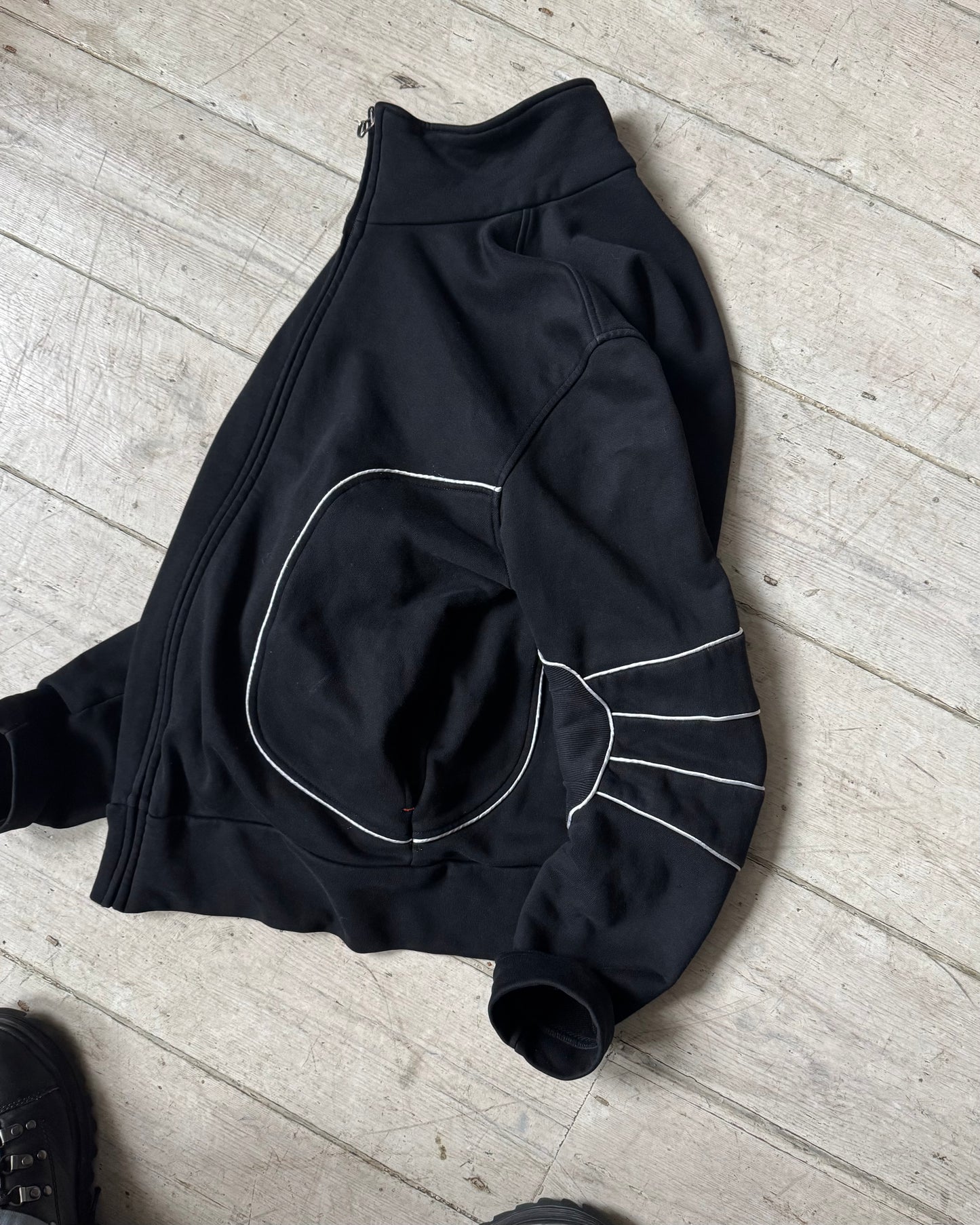 Black White Moto Style Piped / Ribbed Articulated Elbow Zip Up Tracktop (~M~)