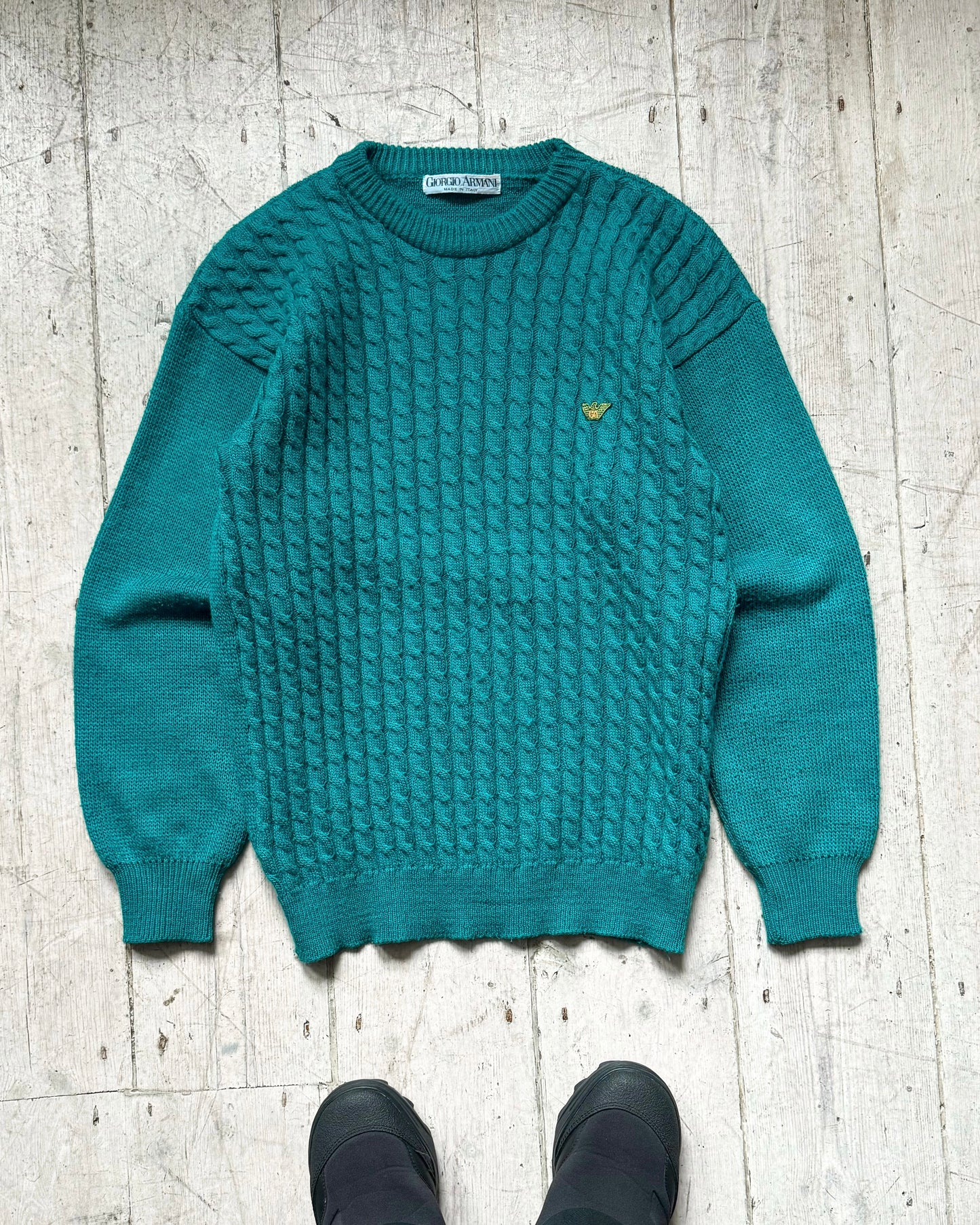 80s Vivid Teal Cable Knit Front Jumper  (~M~)