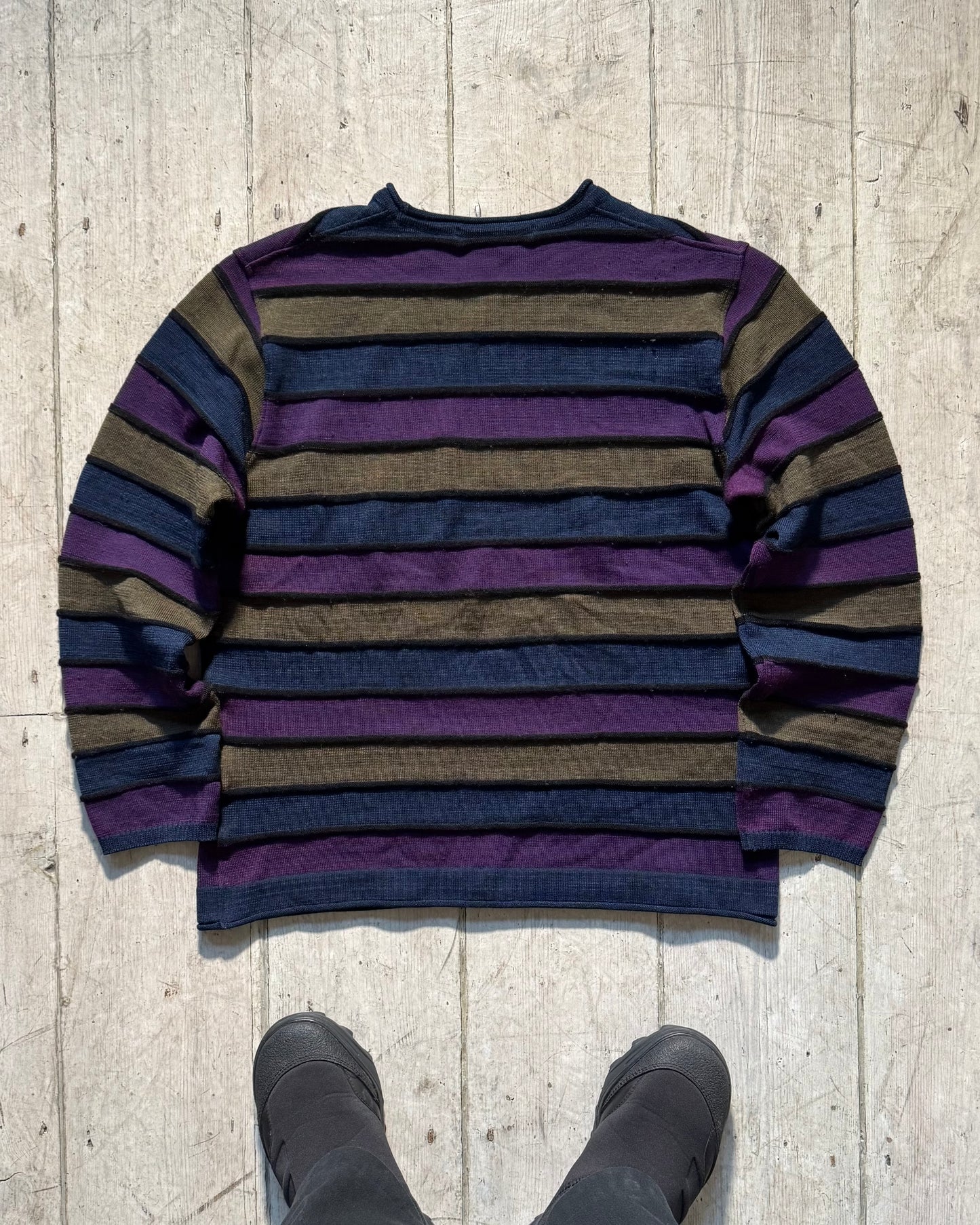 Autumn 2014 Purple Navy Olive 3- D Stripe Knit Sweater / Jumper (~S~)