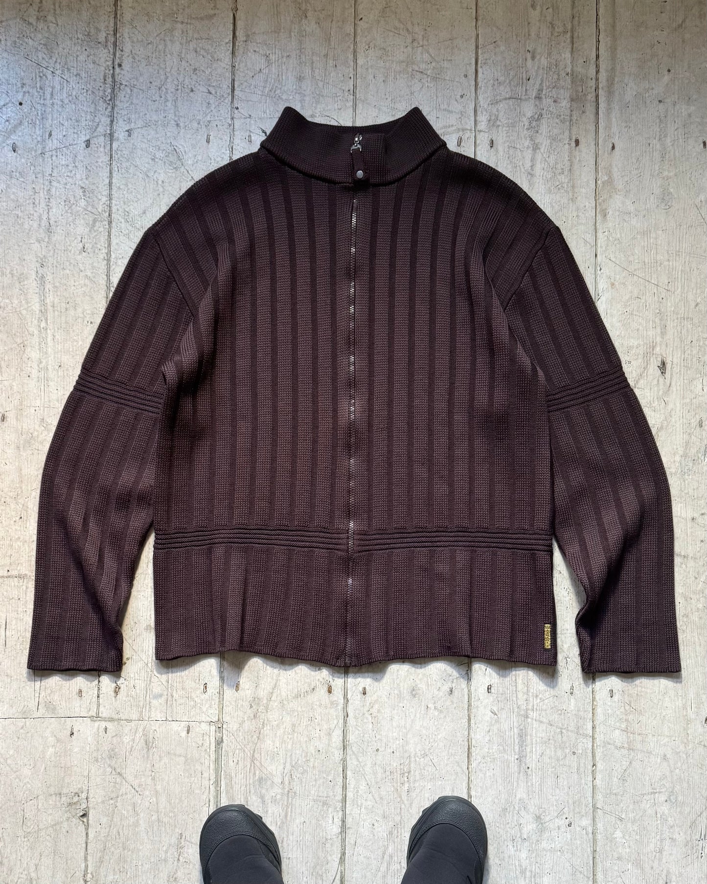 Early 2000s Brown Moto Style Ribbed Zip Up Knit Jumper (L~XL)