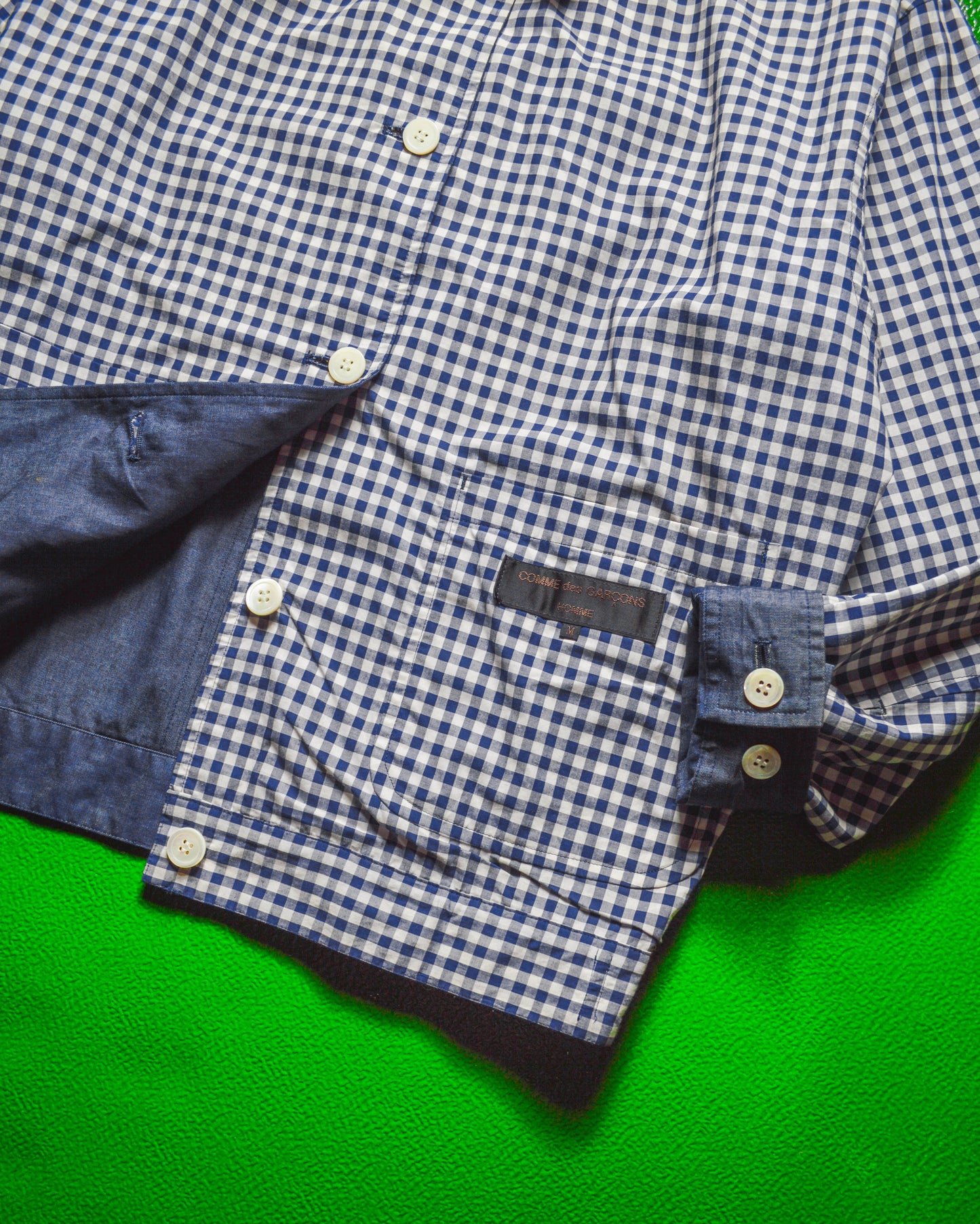 1990 Reversible Navy Blue Chambray Gingham Jacket (~M~)