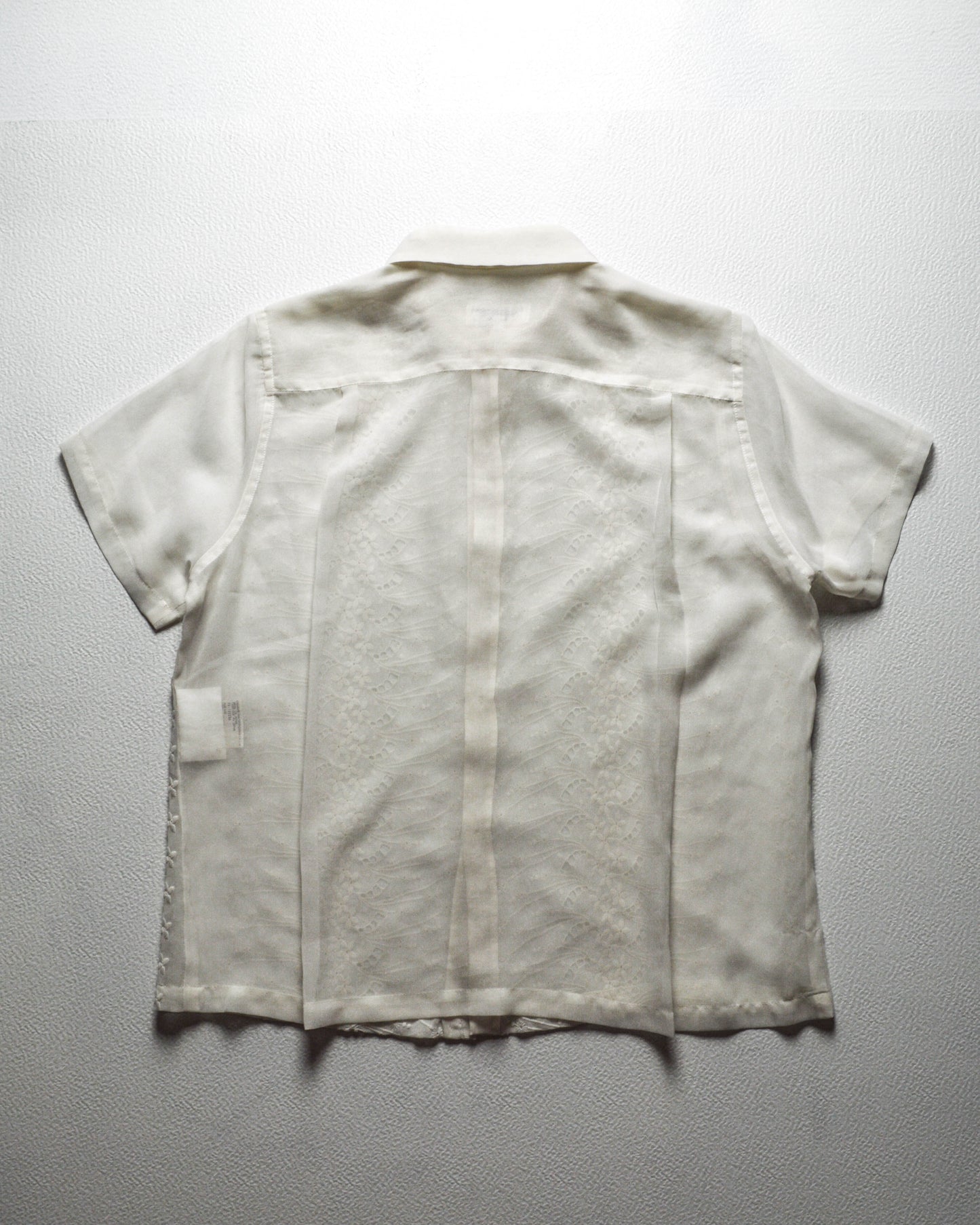 1998 Cream Sheer Lace Front Button Up Shirt