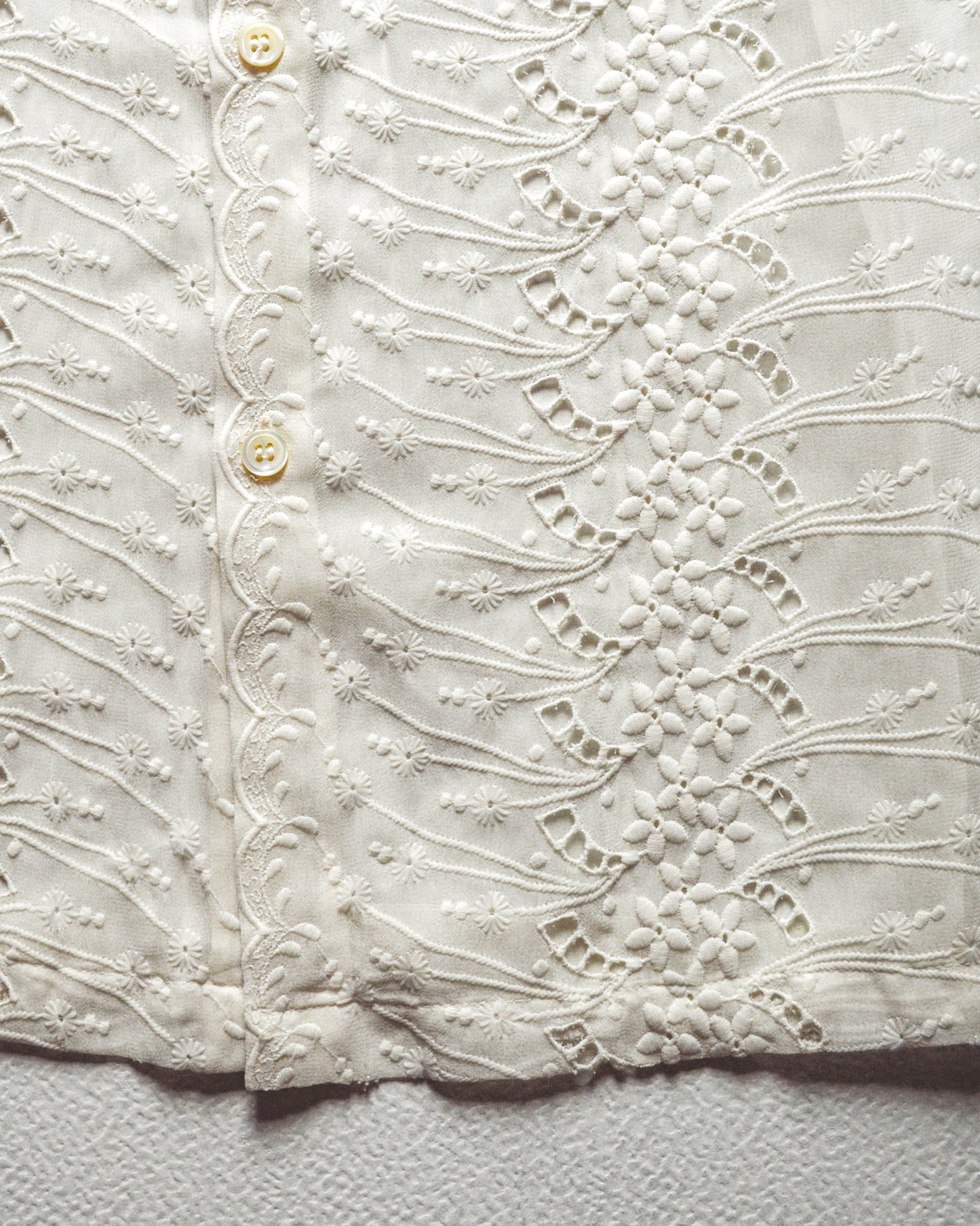 1998 Cream Sheer Lace Front Button Up Shirt