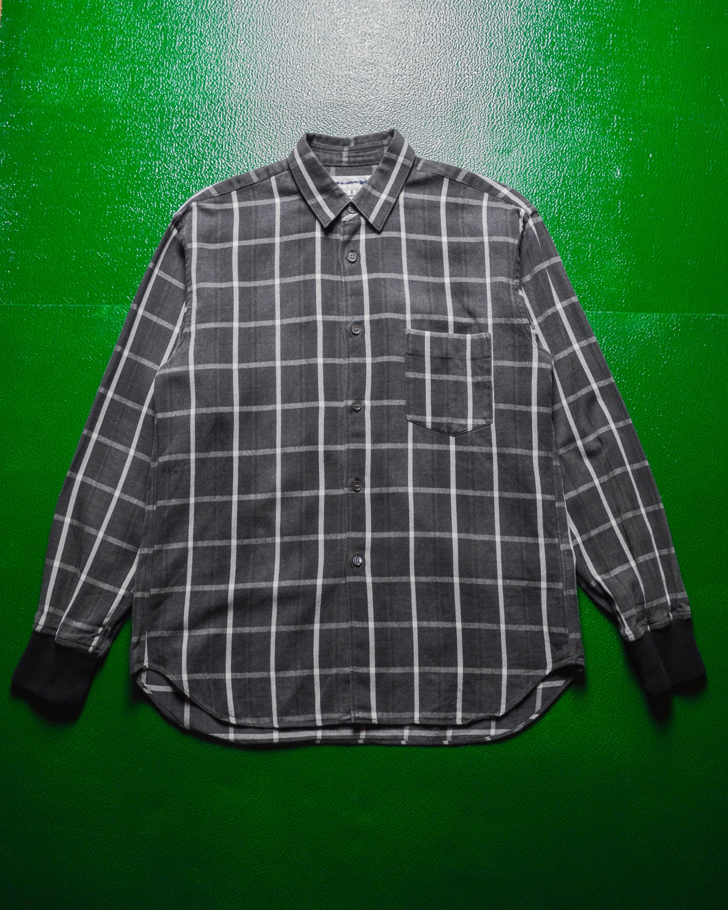 Grey Check Ribbed Cuff Shirt (~S~)