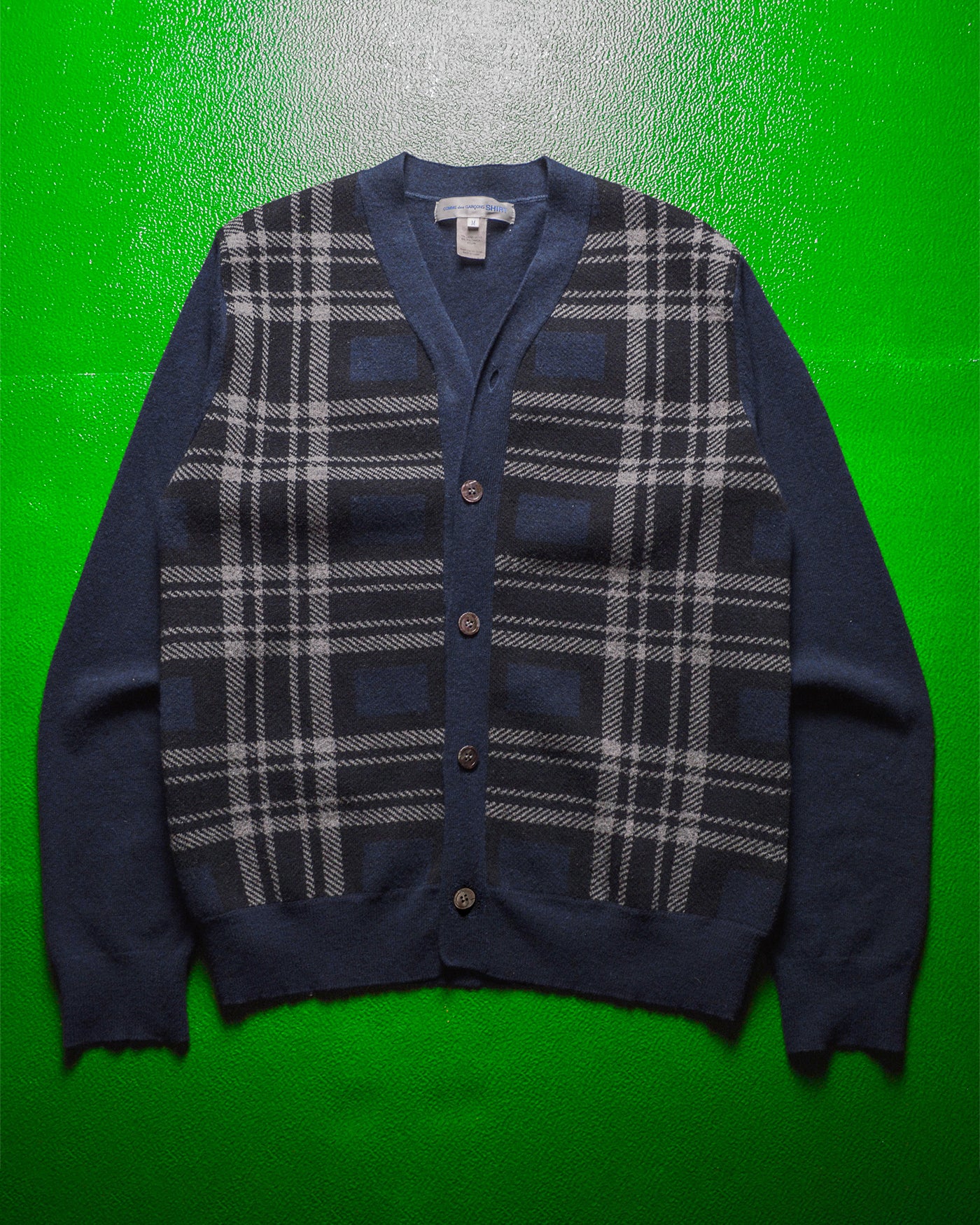 Plaid Front Navy Knit Cardigan (~M~)