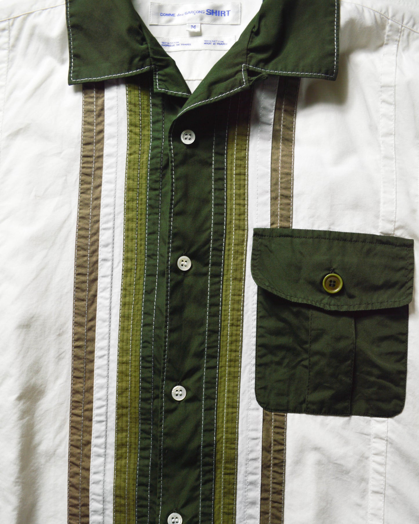 SS03 Green Lapel Strip White LS Shirt (M)