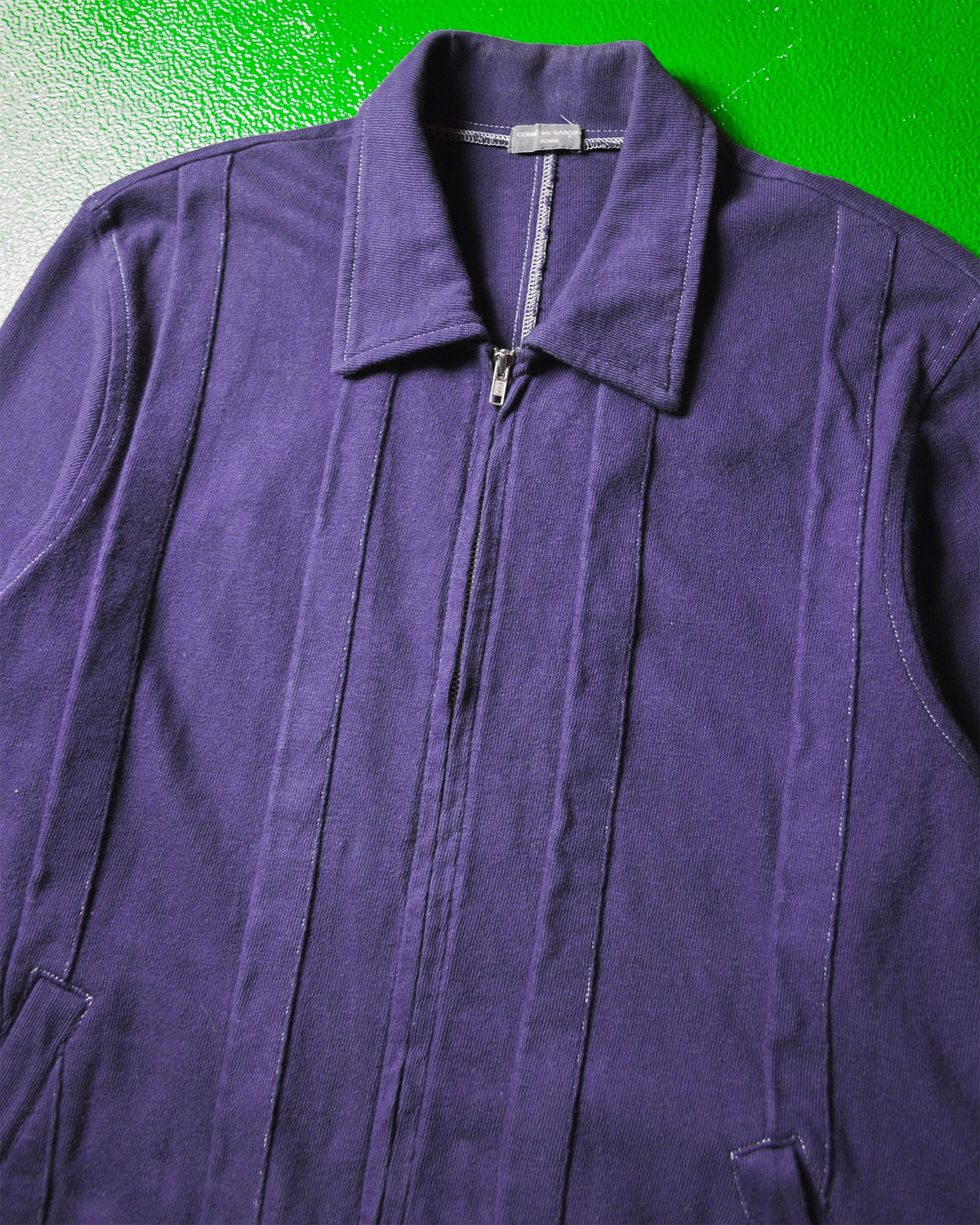 1999 Contrast Stitch Purple Panelled Zip Up LS Polo (~M~)