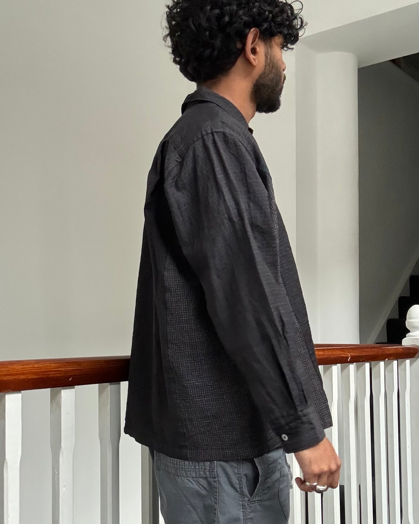 1997 Dual Micro Check Curved Panel Shirt (~M~)