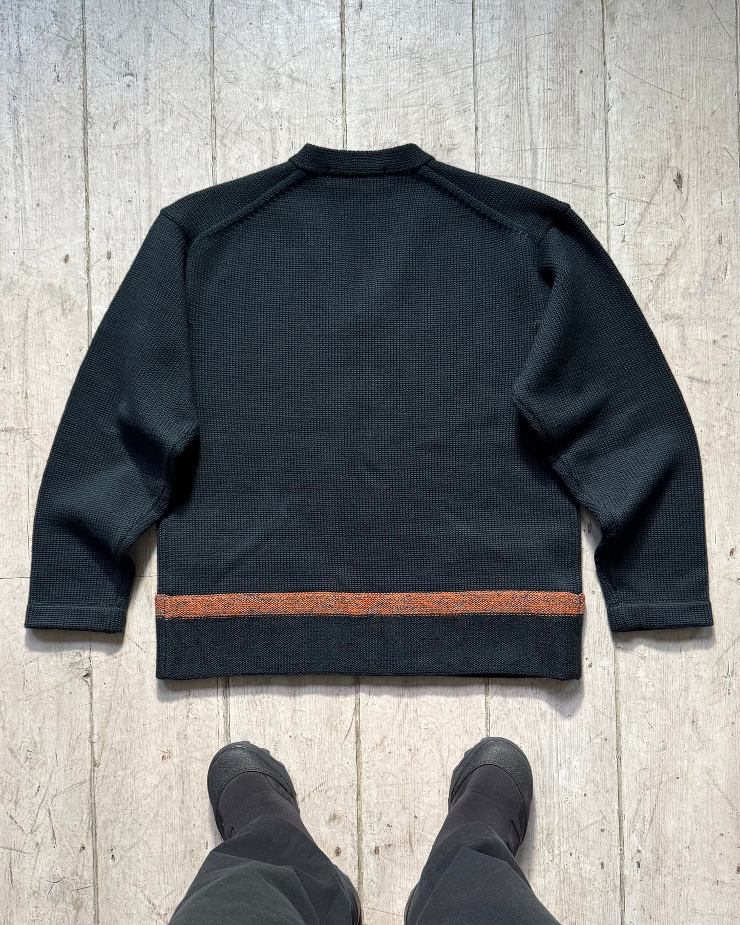 2001 Heavy Weight Orange Stripe Navy Zip Up Knit Cardigan (M~L)