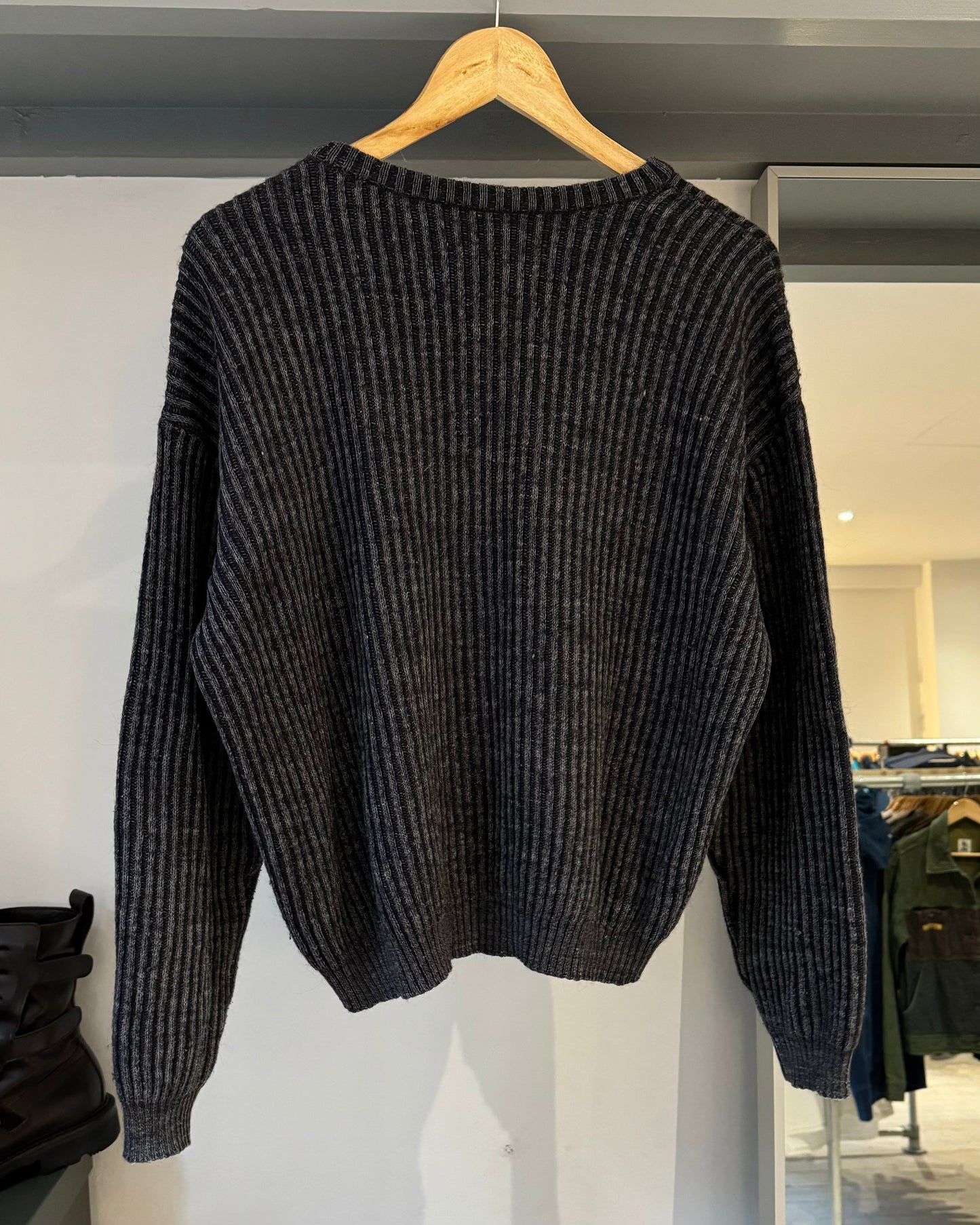 90s Grey Striped Boxy Knit Jumper (~M~)