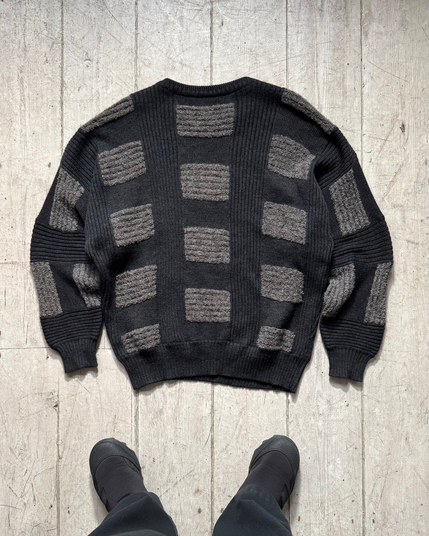 80s Grey Patch Pattern Knit Jumper (L~XL)