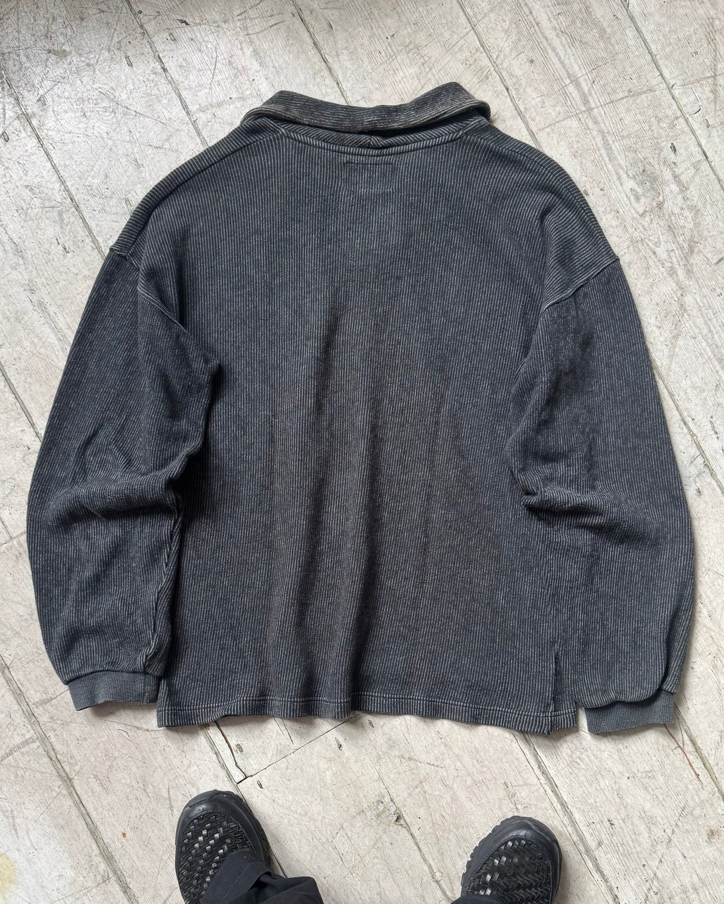 90s Washed Process Grey Tonal Striped Rugby / Polo Jumper (~L~)