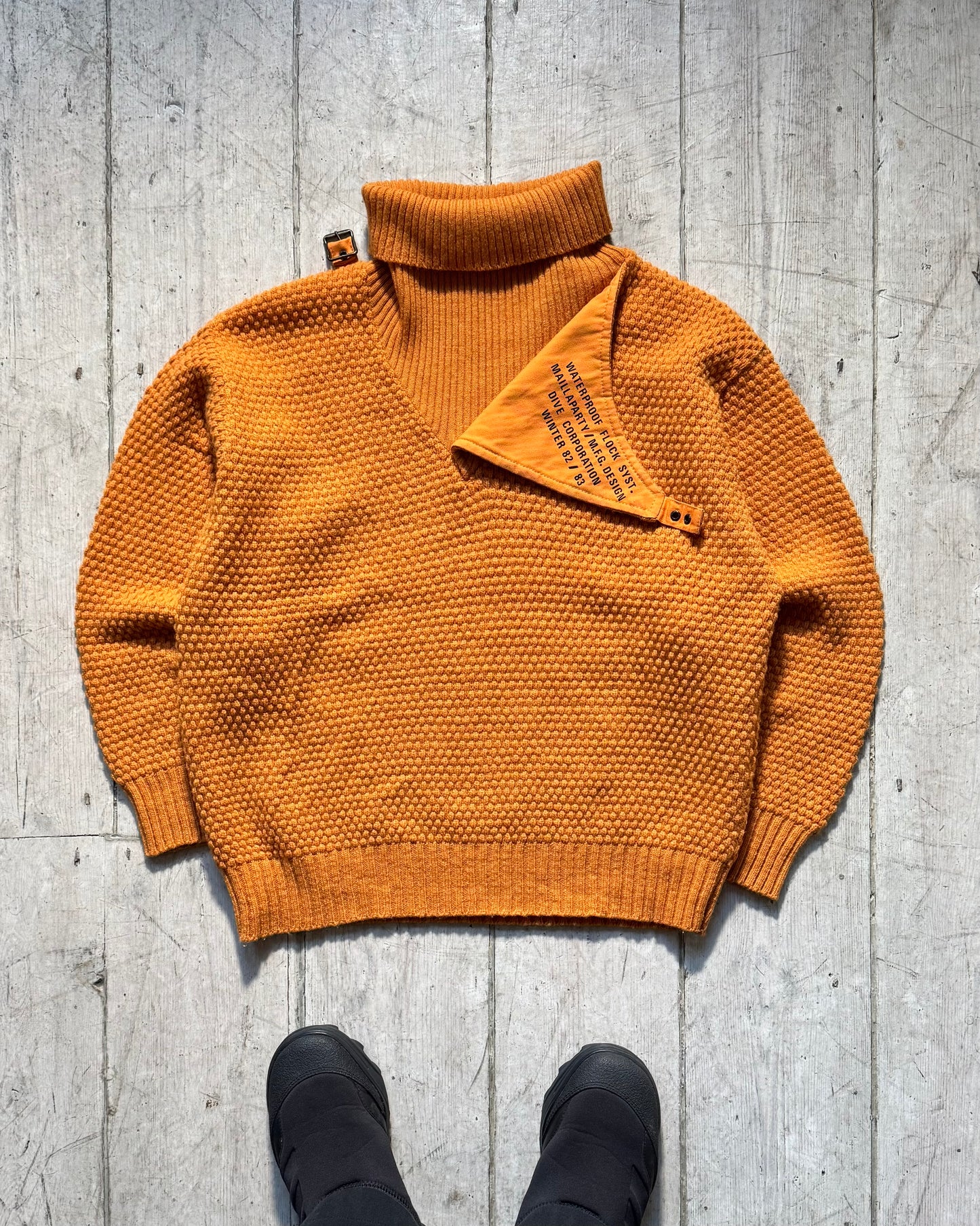 80s Maillaparty Mustard Submariner / Diver Style Turtle Neck Knit Jumper (S)