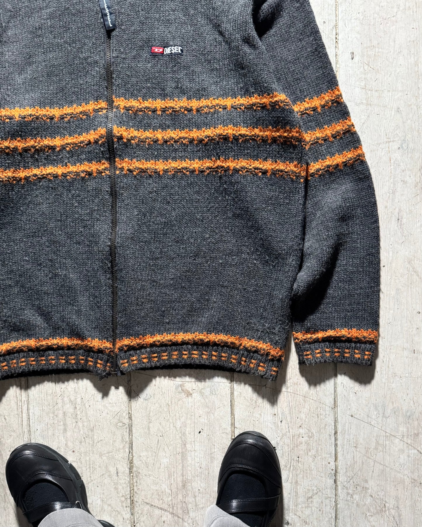 Early 2000s Grey Orange Striped Zip Up Knit (~L~)