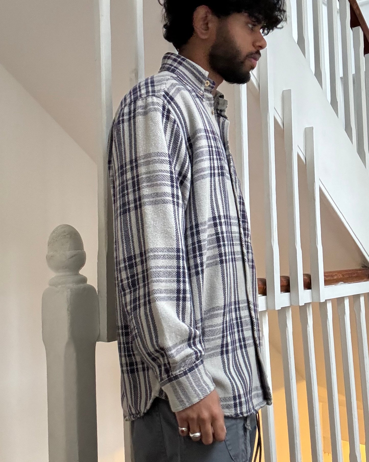 90s Woven Check Heavyweight Flannel / Overshirt Shirt (~L~)
