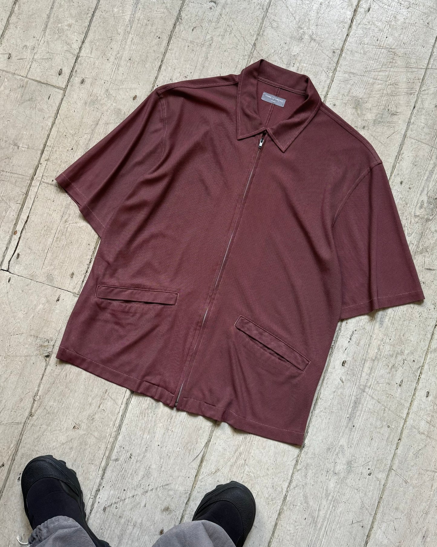 90s Mesh Burgundy Zip Up Shirt (~M~)