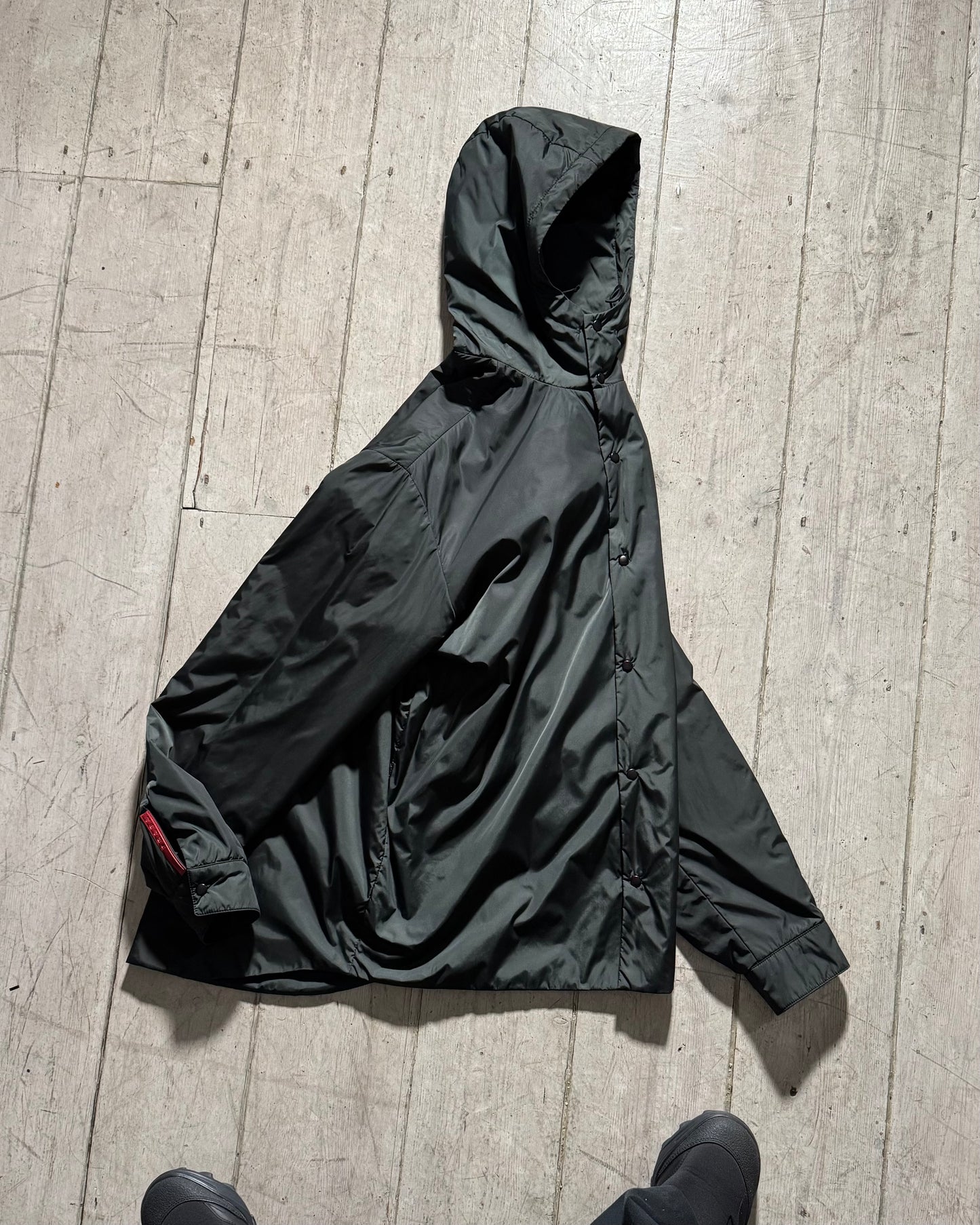 FW1999 Grey/ Green Hooded Snap Down Lightly Padded Minimal Jacket (~M~)
