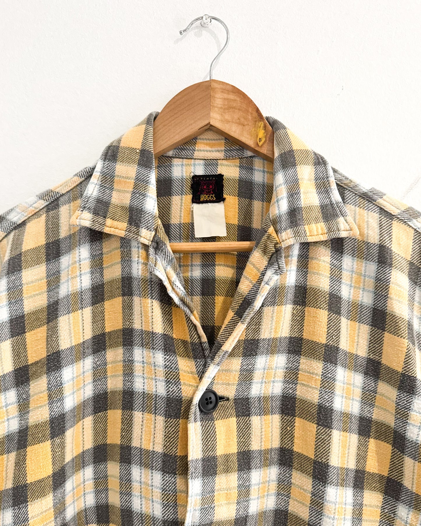 Pale Yellow / Grey Woven Plaid Short Cotton Shirt (M~L)
