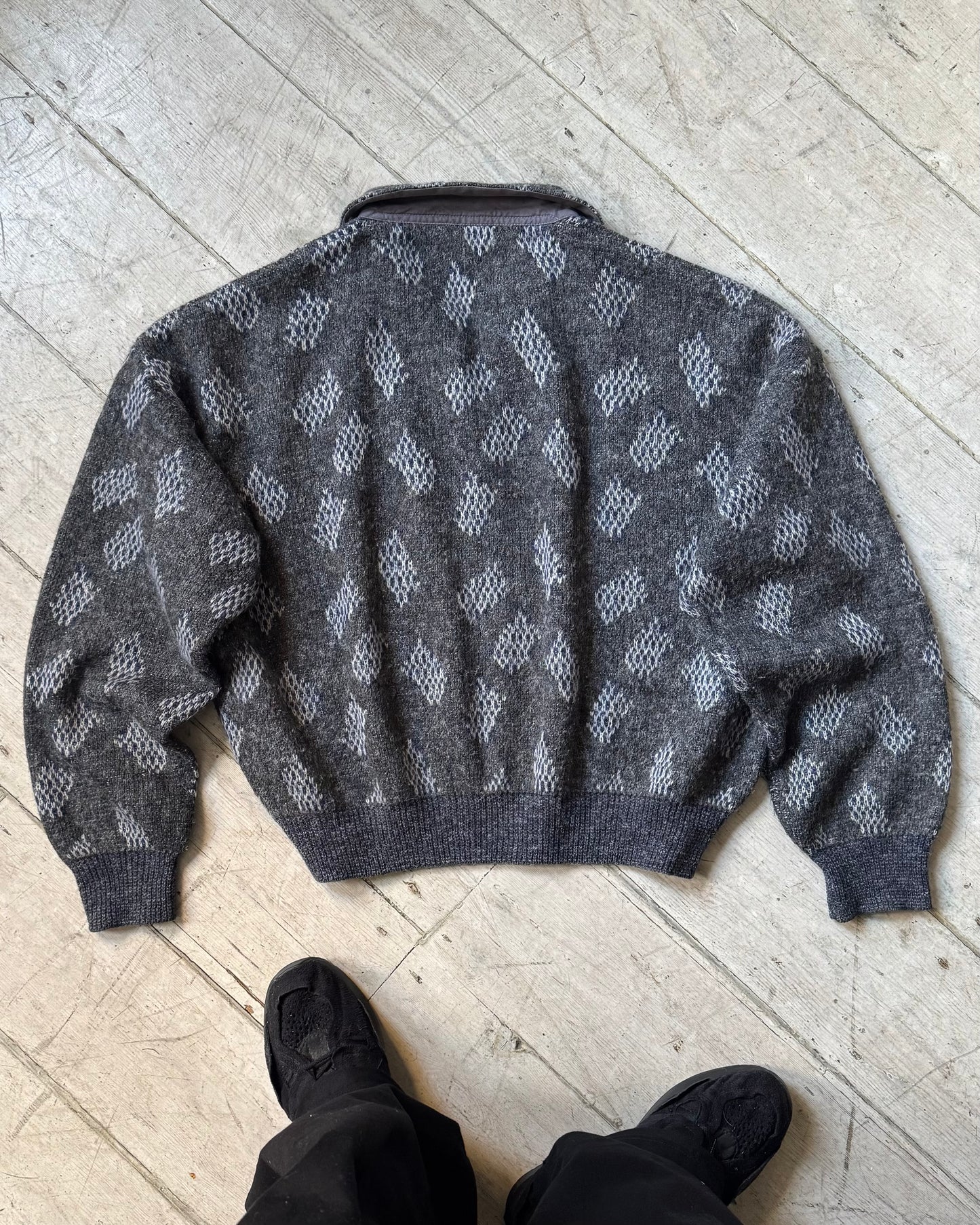 80s Abstract Pattern Polo Knit Jumper (M~L)