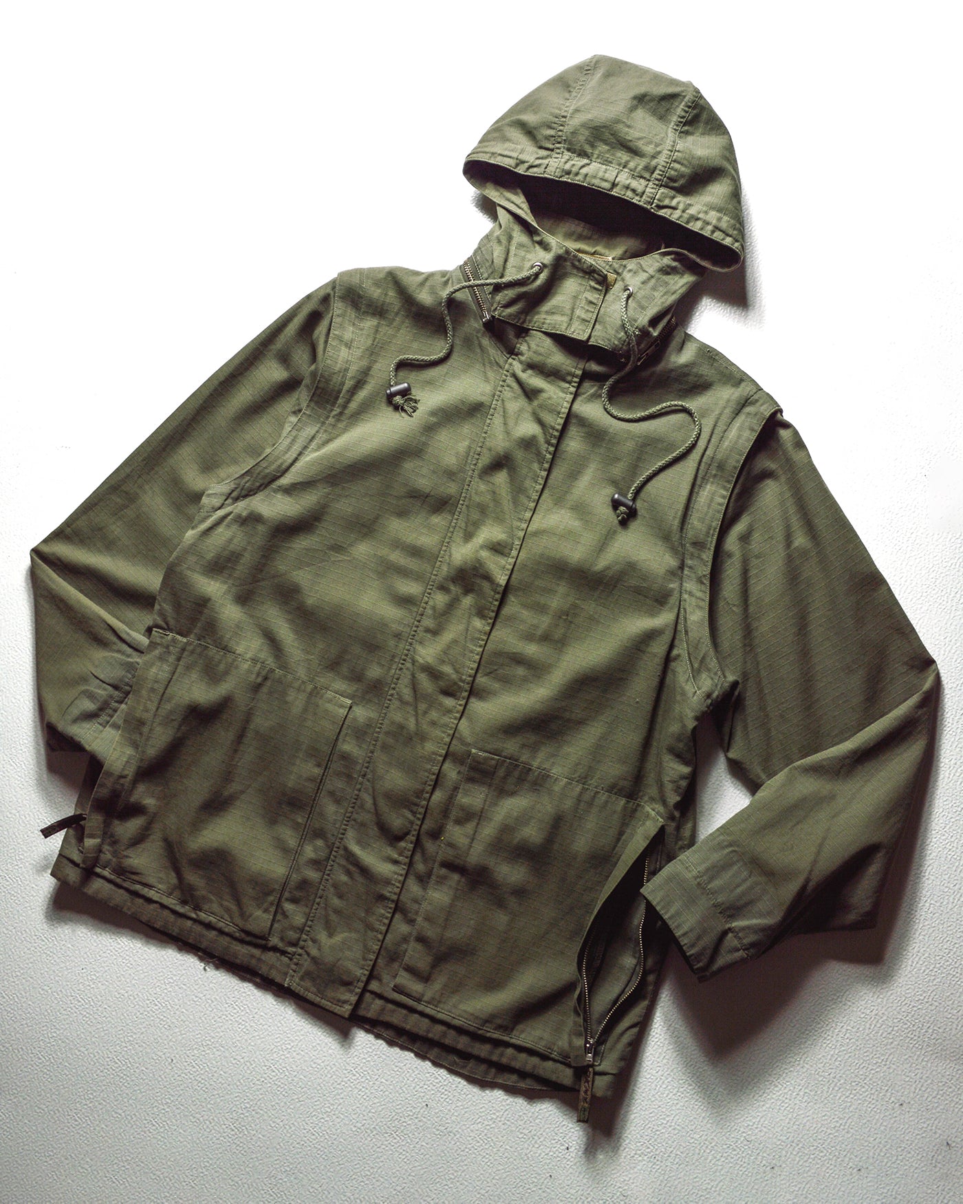 Early 2000s Active Ripstop Green Military Style Detachable Sleeve Jacket (M~L)