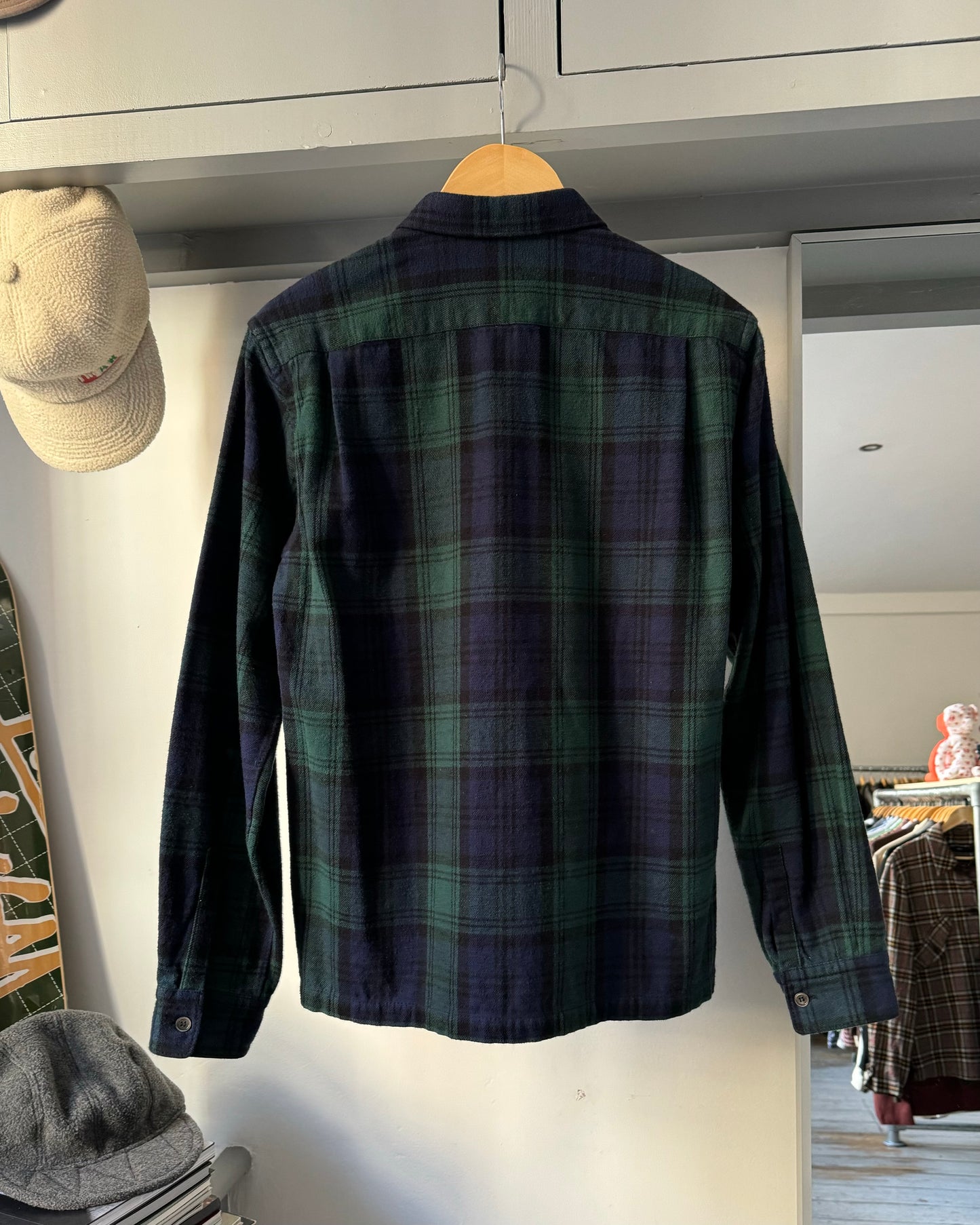 2005 Cargo Patch Pocket Panel Green Navy Plaid Shirt (~M~)