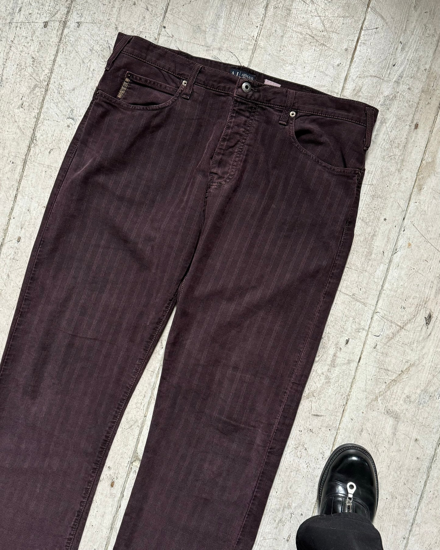 2000s Burgundy / Wine Red Tonal Jacquard Striped Pants (34~37)