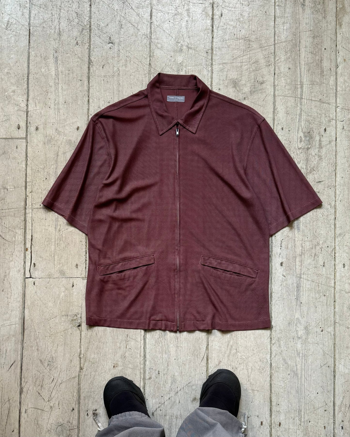 90s Mesh Burgundy Zip Up Shirt (~M~)